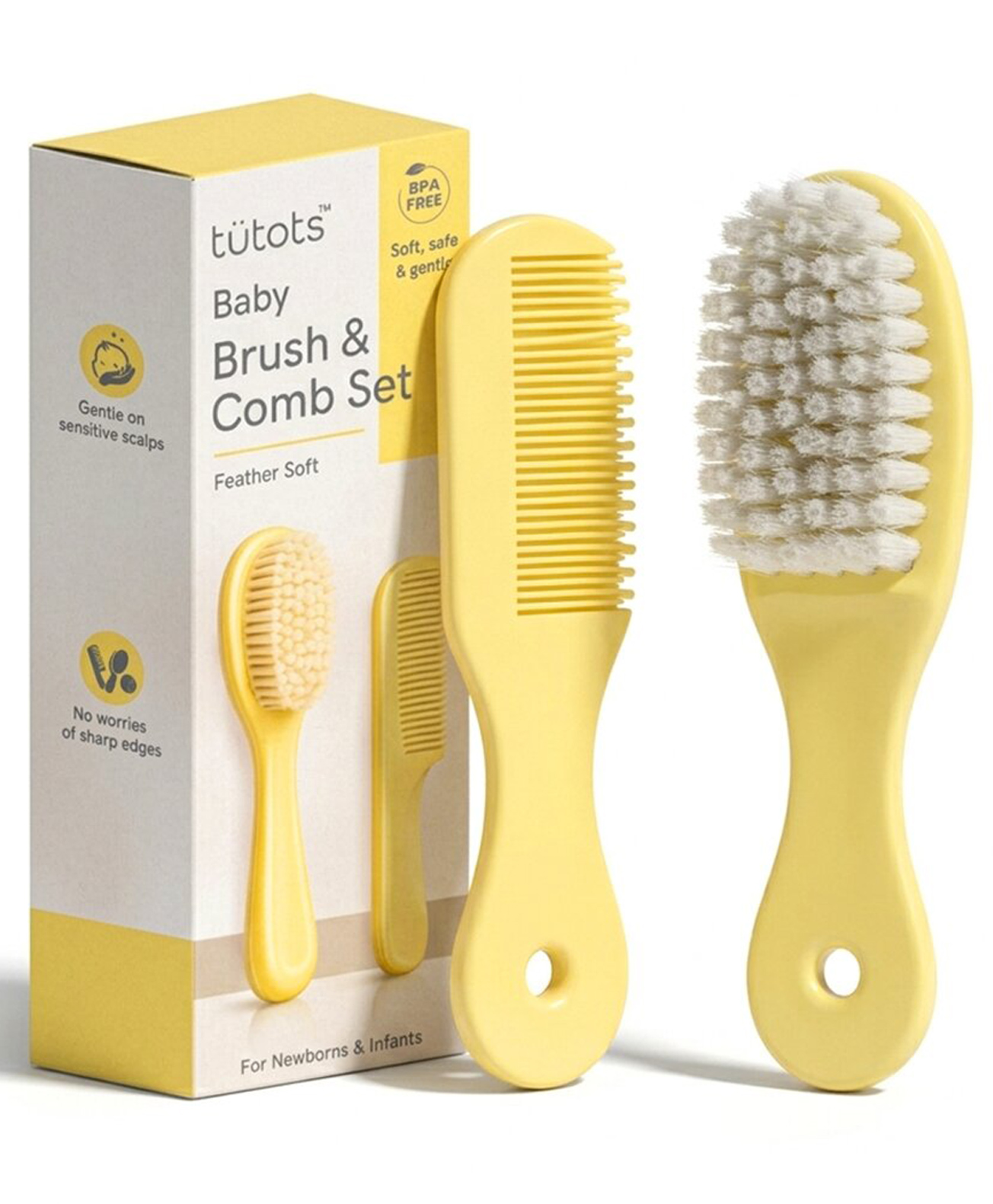 tutots Comb & Brush Set - Yellow | Crafted for Delicate Baby Scalp| Detangle Baby Hair Easily | Ultra Soft Nylon Bristle| Rount tippped Tooth |Scalp Massage and Stimulation,-image-44