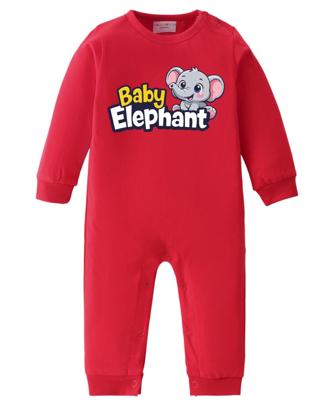 BLUSHES 100% Cotton Knit Full Sleeves Baby Elephant Text Printed Romper - Red-image-42