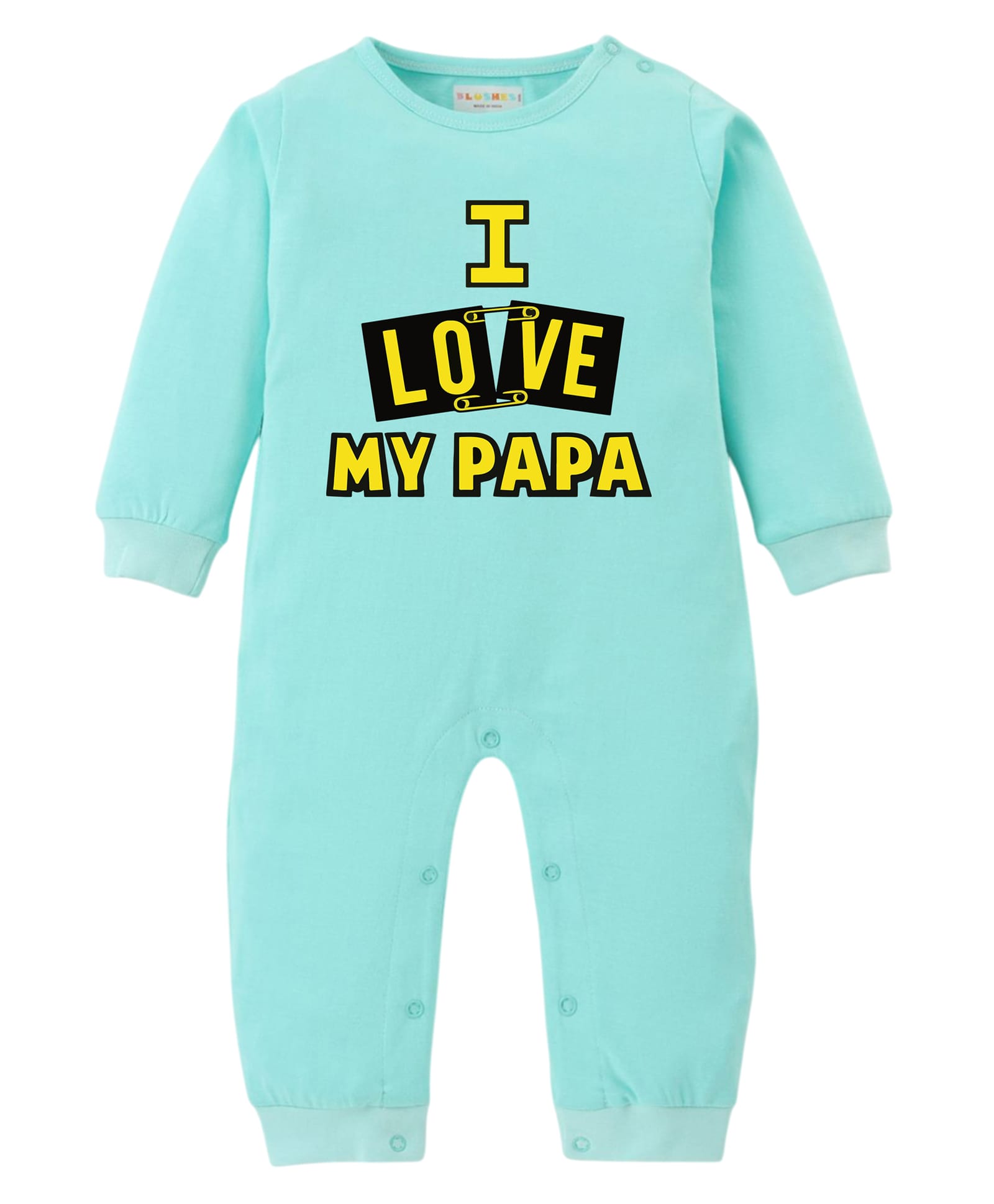 BLUSHES 100% Cotton Knit Full Sleeves I Love My Papa Text Printed Romper - Sea Green-picture-43
