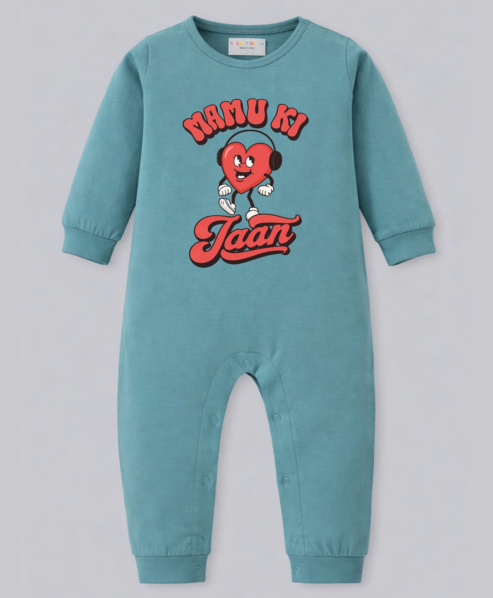 BLUSHES 100% Cotton Knit Full Sleeves Mamu Ki Jaan Text Printed Romper - Turquoise-image-35