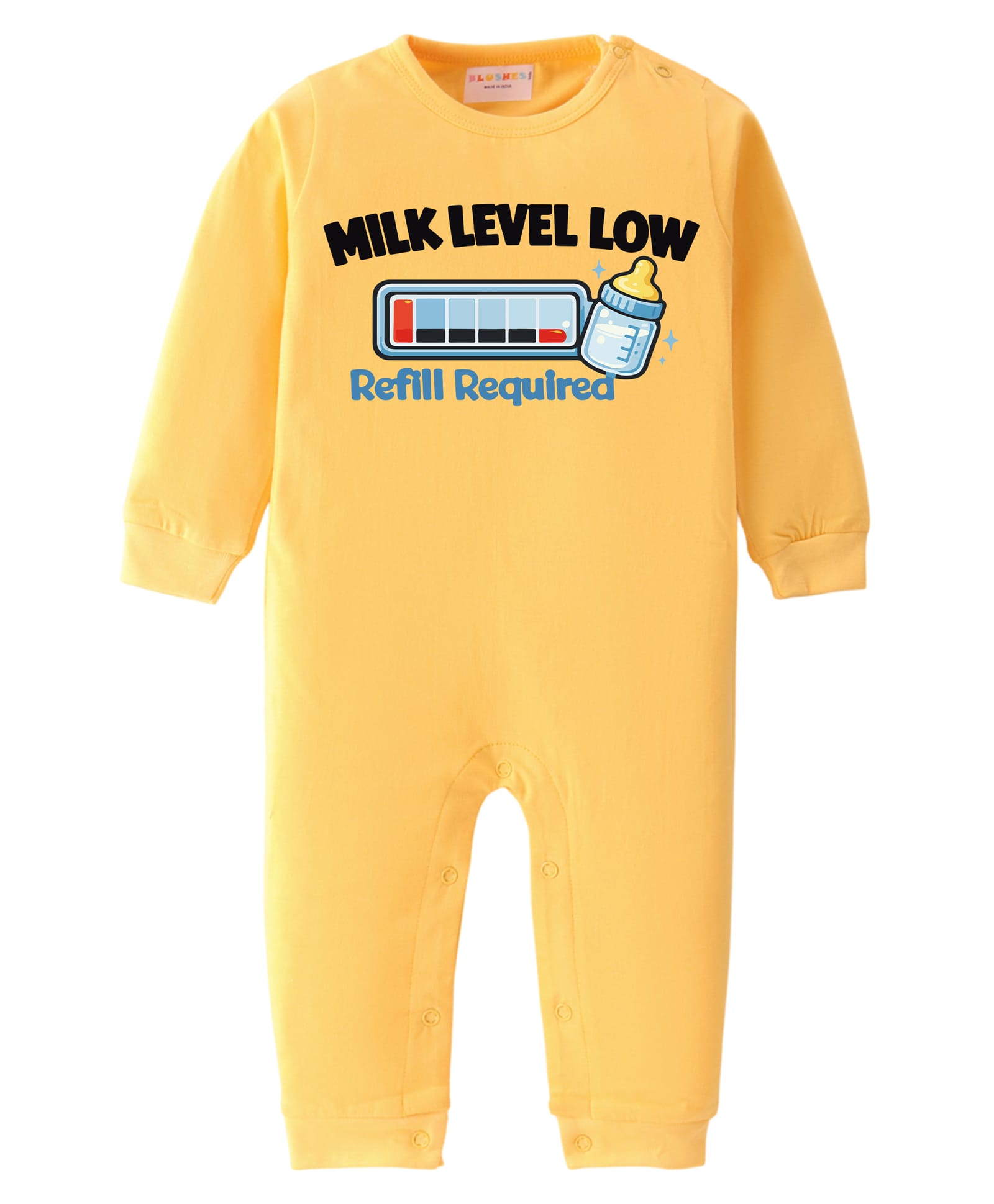 BLUSHES 100% Cotton Knit Full Sleeves Milk Level Low Refill Required Text Printed Romper - Yellow-image-47