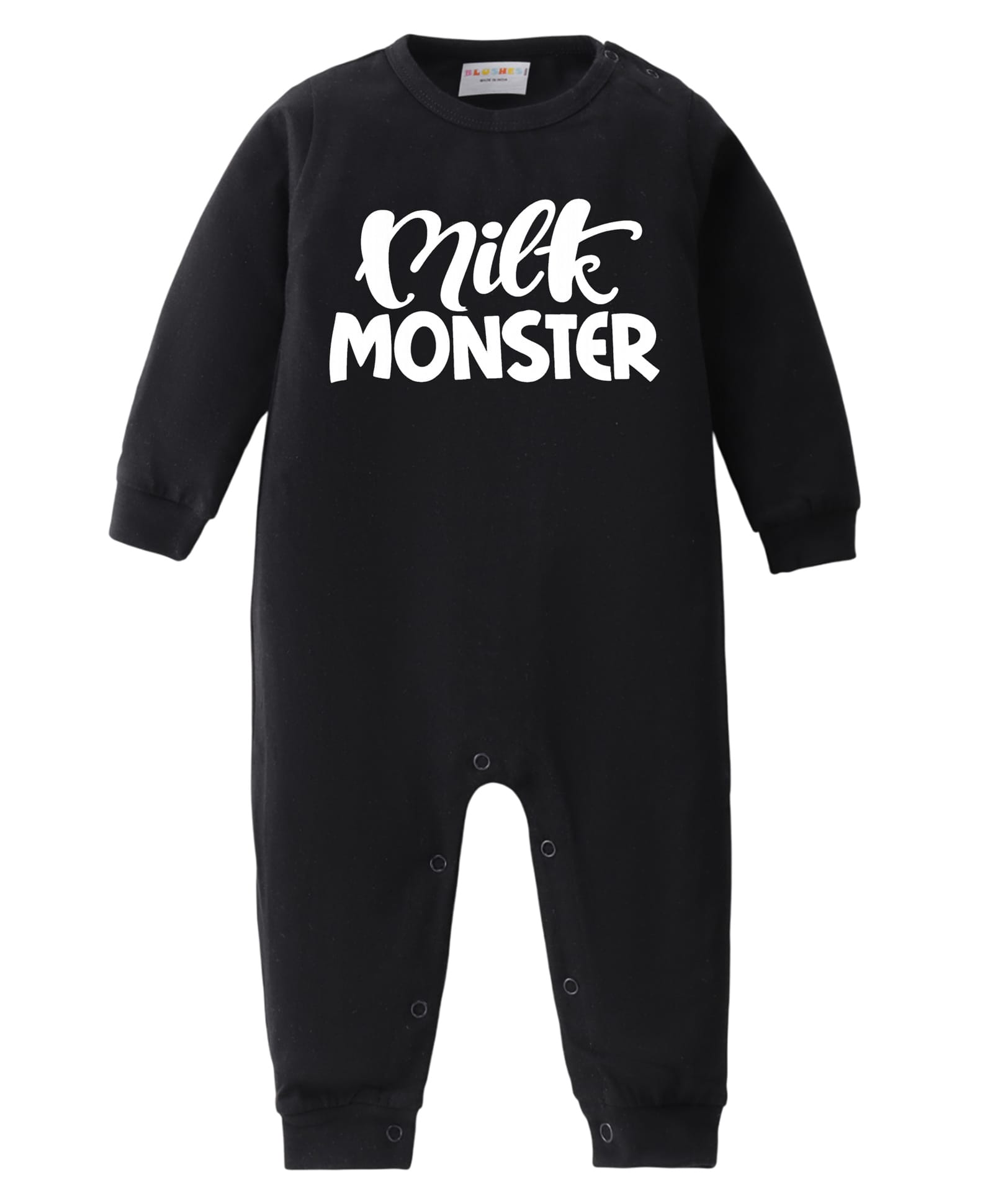 BLUSHES 100% Cotton Knit Full Sleeves Milk Monster Text Printed Romper - Black-image-33
