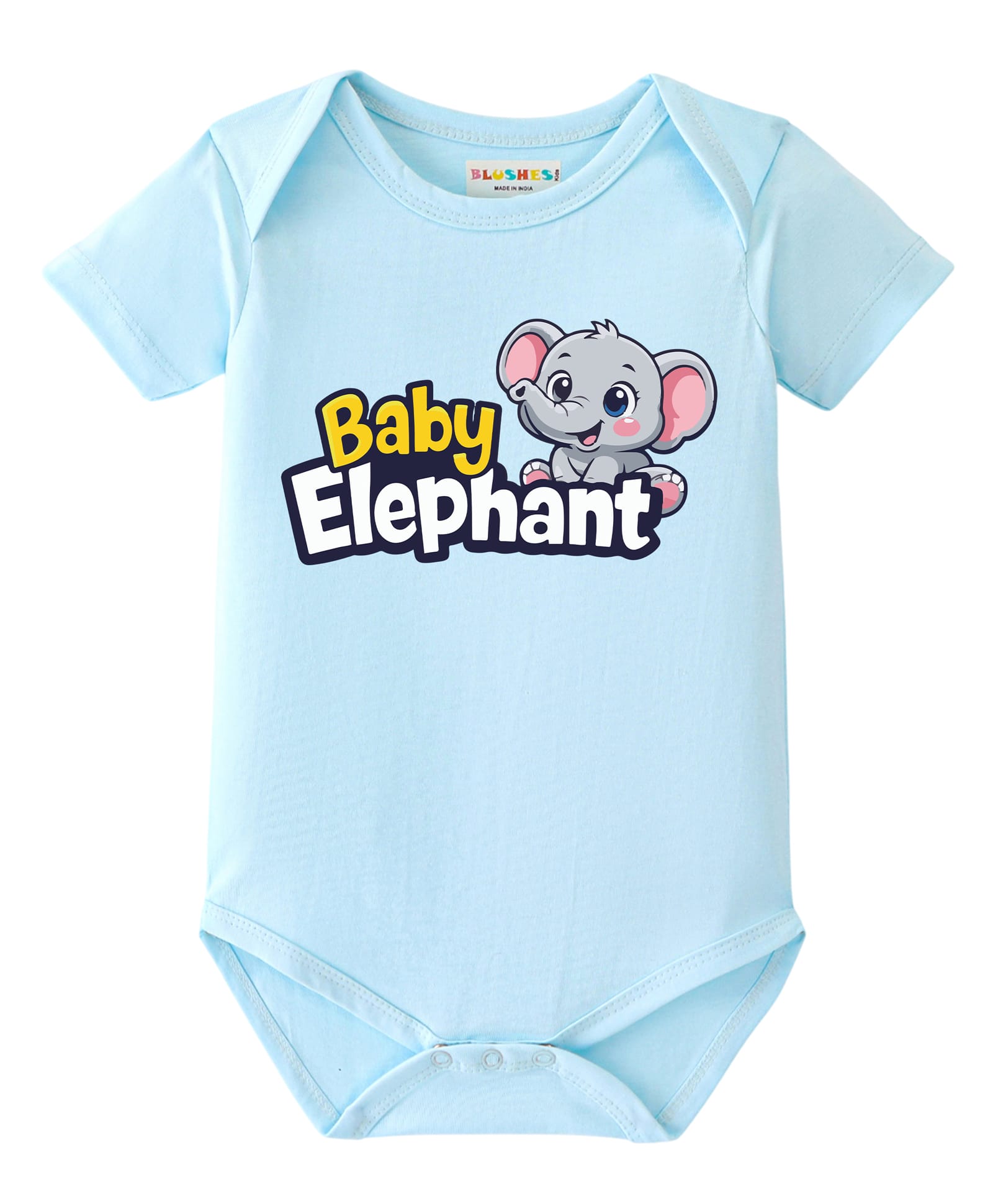 BLUSHES 100% Cotton Knit Half Sleeves Baby Elephant Text Printed Onesie - Aqua Blue-image-34