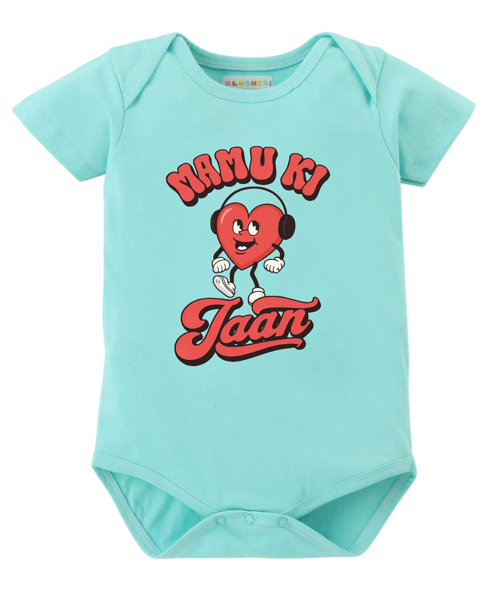BLUSHES 100% Cotton Knit Half Sleeves Mamu Ki Jaan Text Printed Onesie - Sea Green-image-49