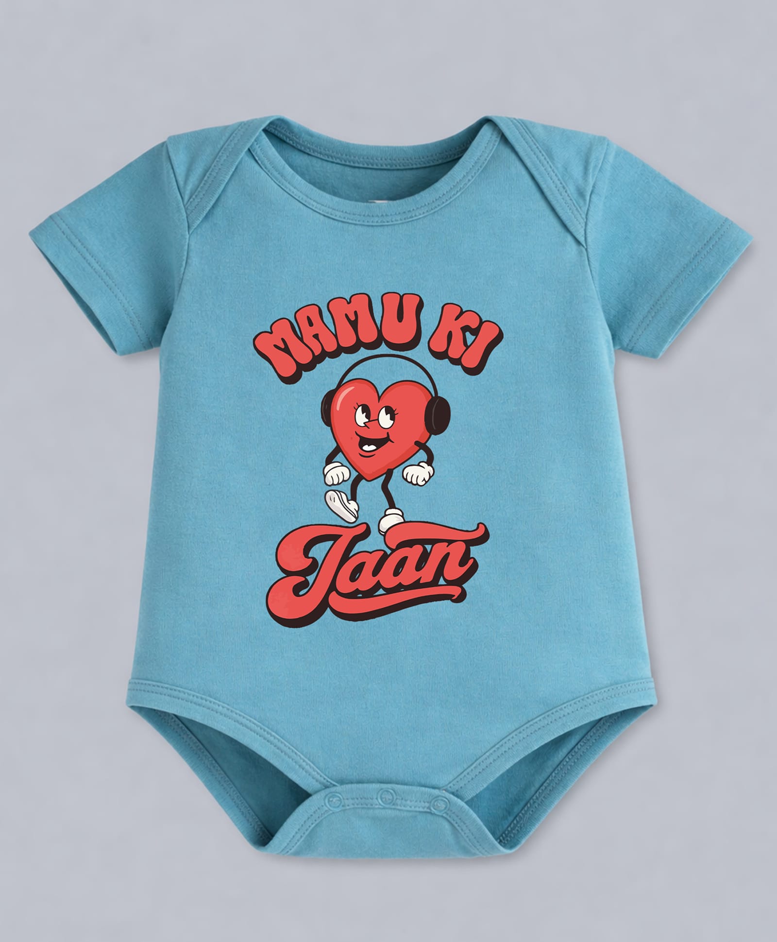 BLUSHES 100% Cotton Knit Half Sleeves Mamu Ki Jaan Text Printed Onesie - Turquoise-image-12