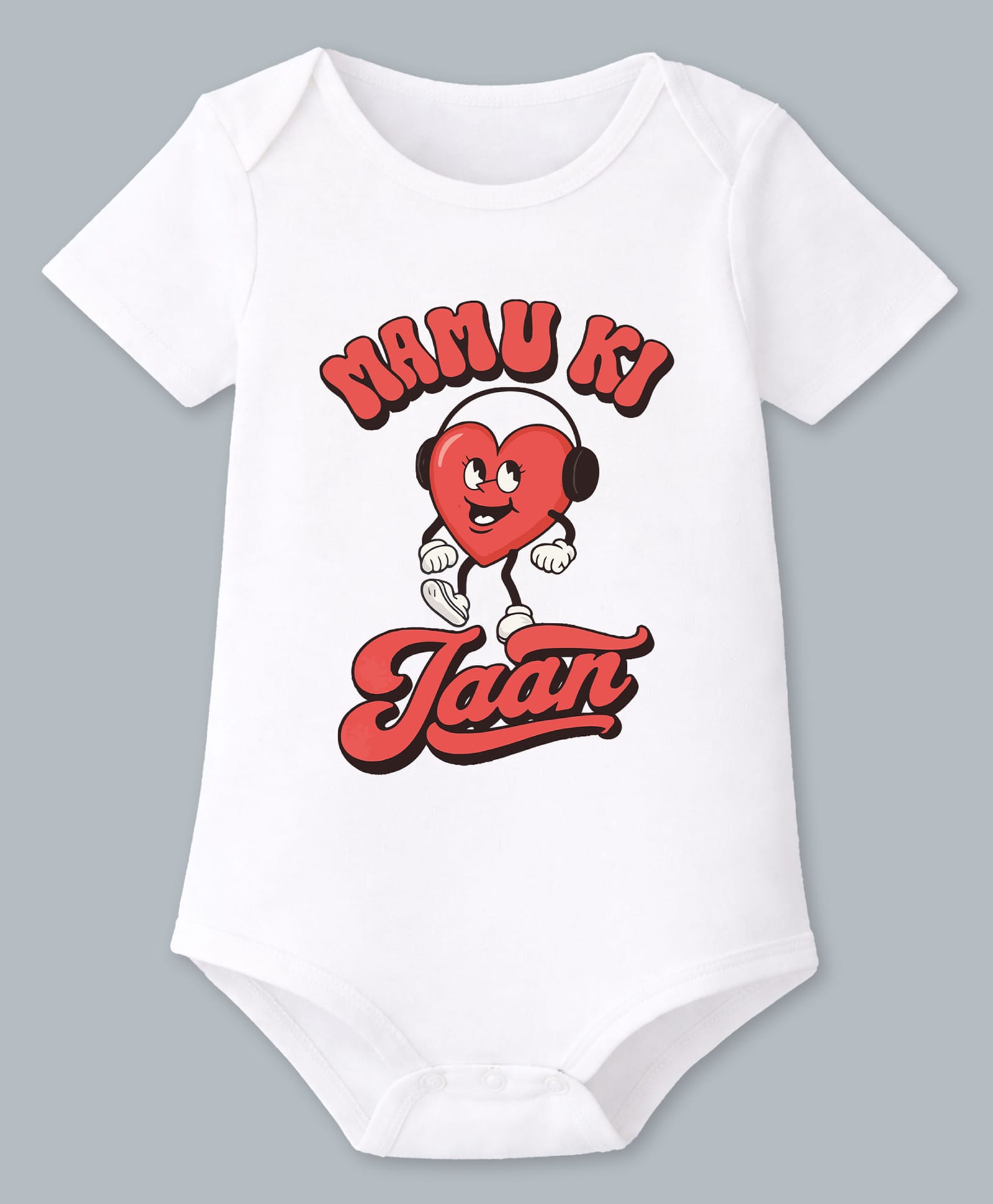 BLUSHES 100% Cotton Knit Half Sleeves Mamu Ki Jaan Text Printed Onesie - White-picture-4