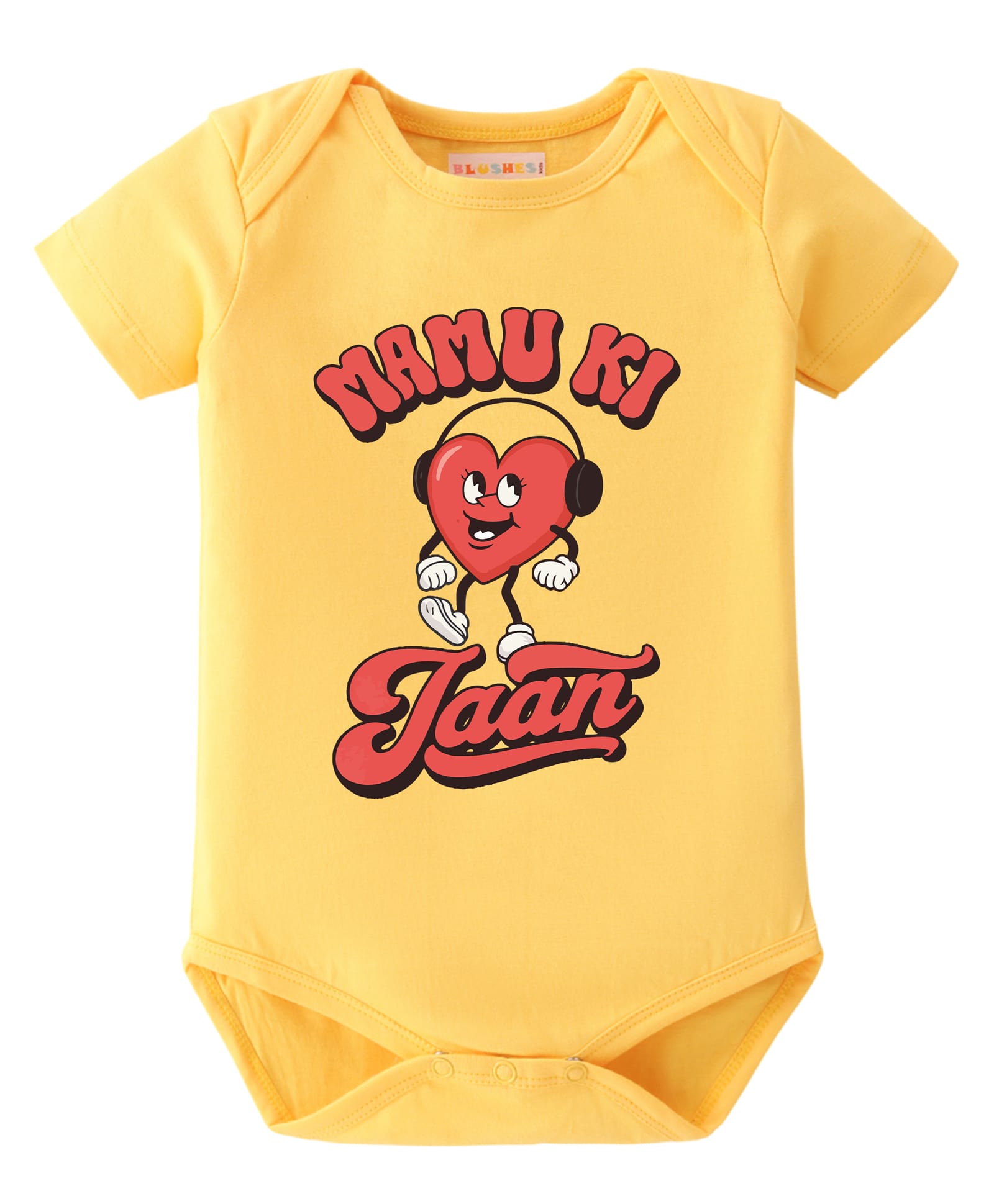 BLUSHES 100% Cotton Knit Half Sleeves Mamu Ki Jaan Text Printed Onesie - Yellow-picture-37