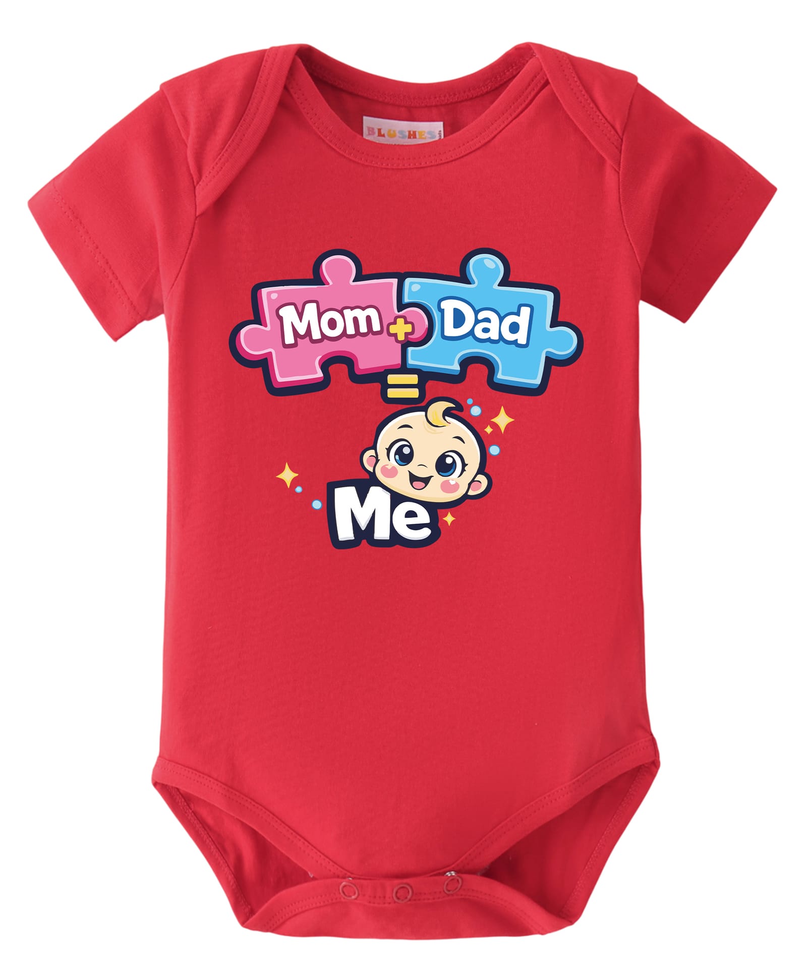 BLUSHES 100% Cotton Knit Half Sleeve Mom Dad Me Text Printed Onesie - Red-picture-28