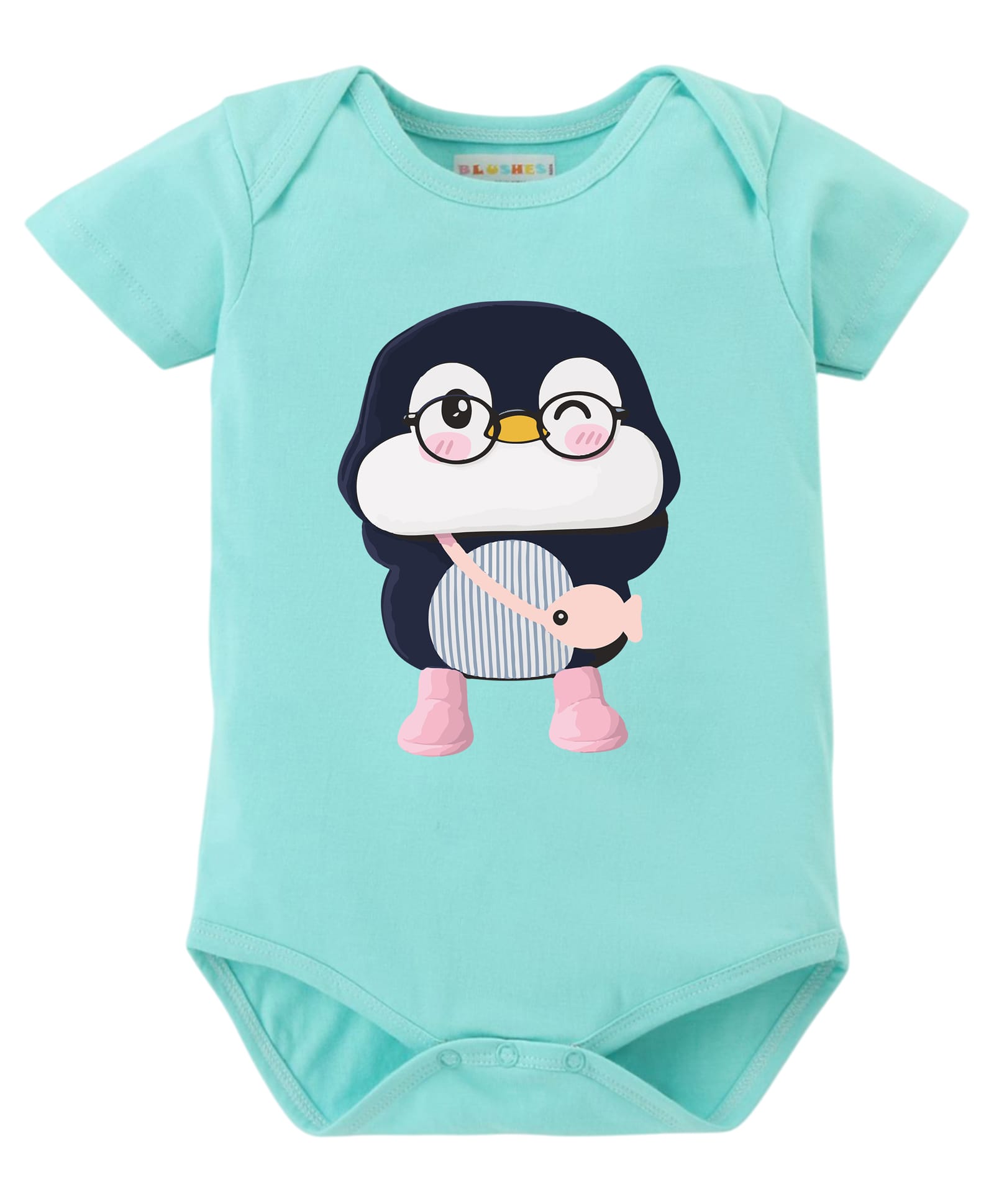 BLUSHES 100% Cotton Knit Half Sleeves Penguin Printed Onesie - Sea Green-image-38