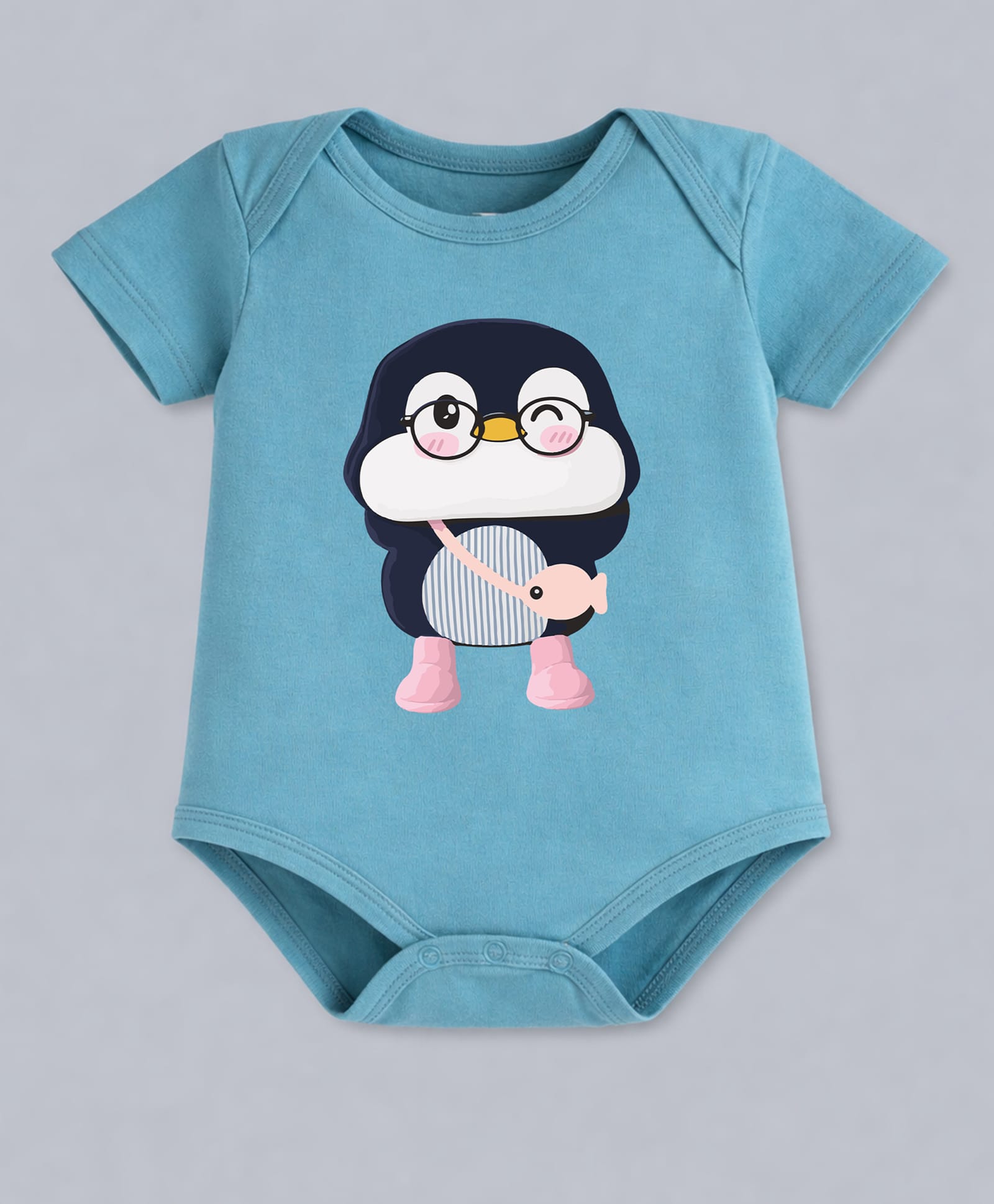 BLUSHES 100% Cotton Knit Half Sleeves Penguin Printed Onesie - Turquoise-picture-11
