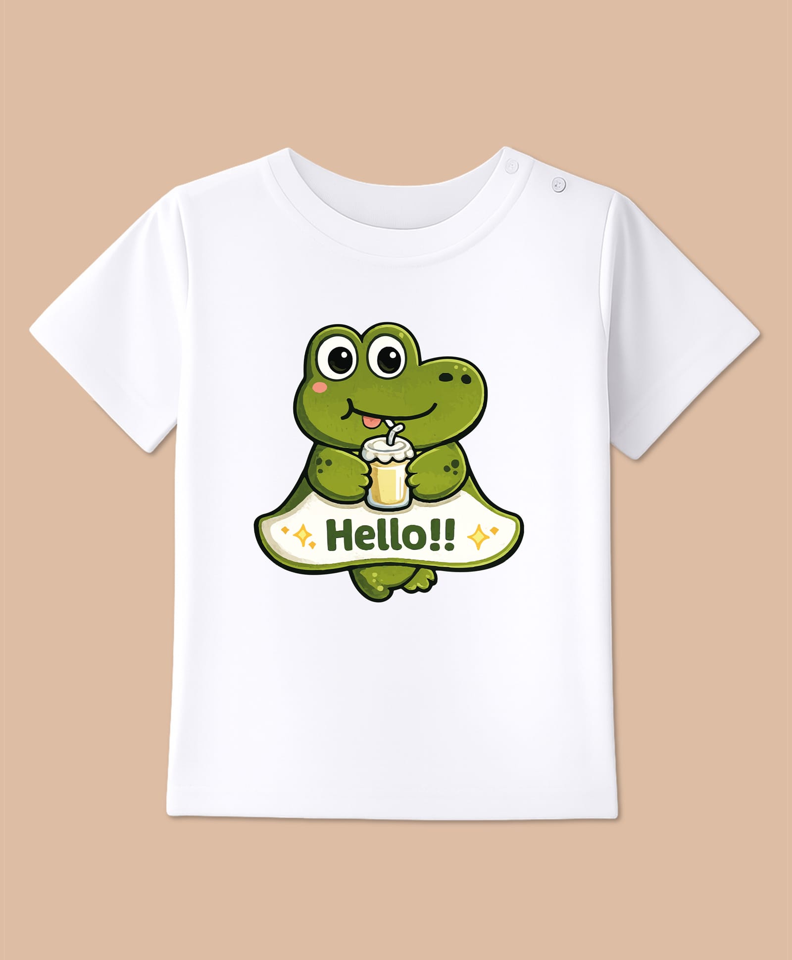 BLUSHES 100% Cotton Knit Half Sleeves Hello Text & Crocodile Printed Tee - White-picture-10