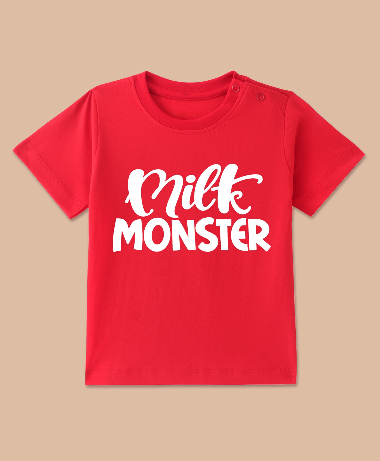 BLUSHES 100% Cotton Knit Half Sleeves Milk Monster Text Printed Tee - Red-image-28