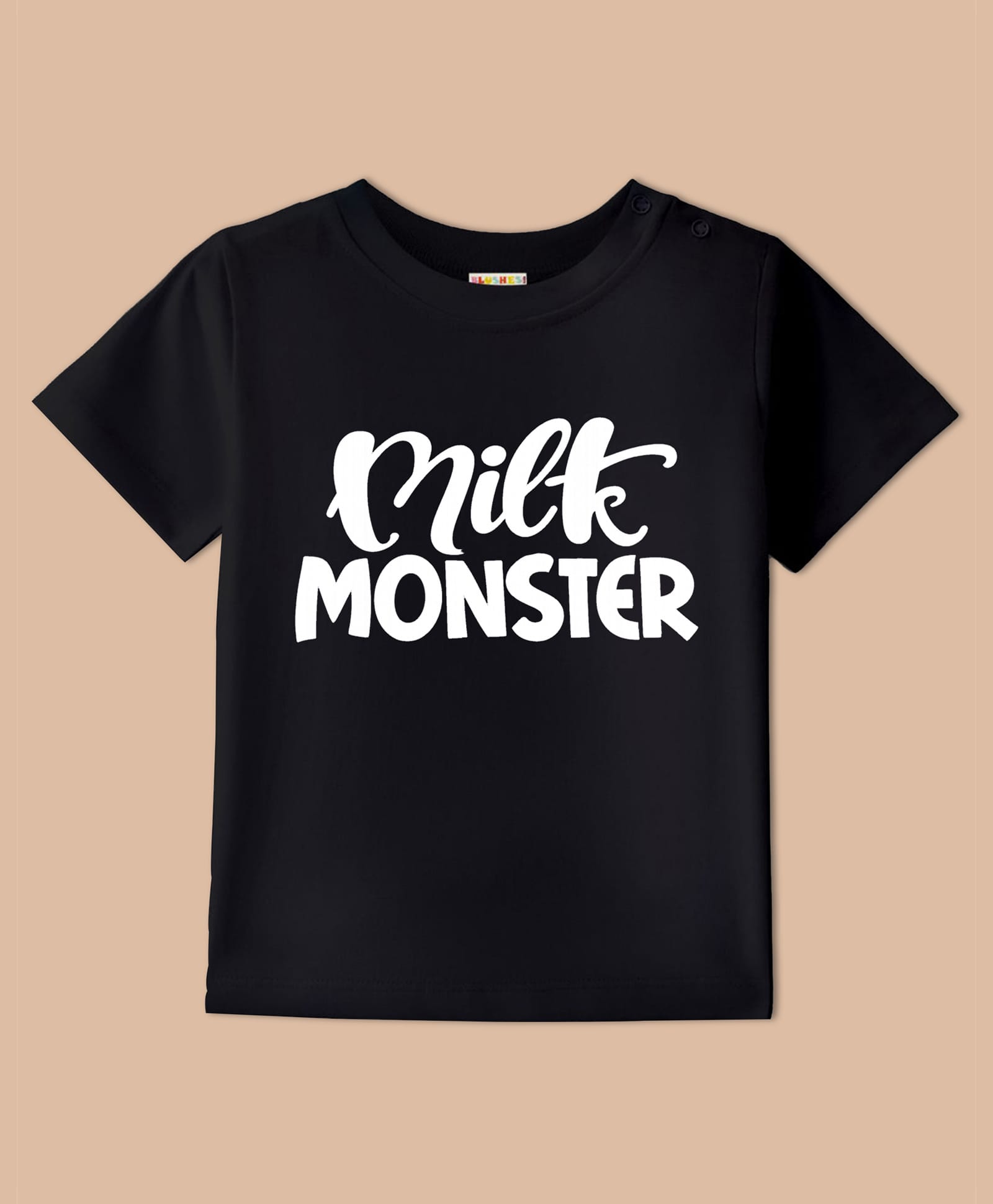 BLUSHES 100% Cotton Knit Half Sleeves Milk Monster Text Printed Tee - Black-picture-4