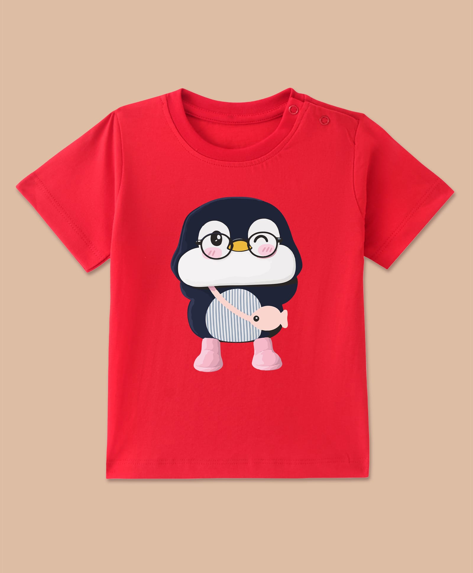 BLUSHES 100% Cotton Knit Half Sleeves Penguin Printed Tee - Red-picture-3