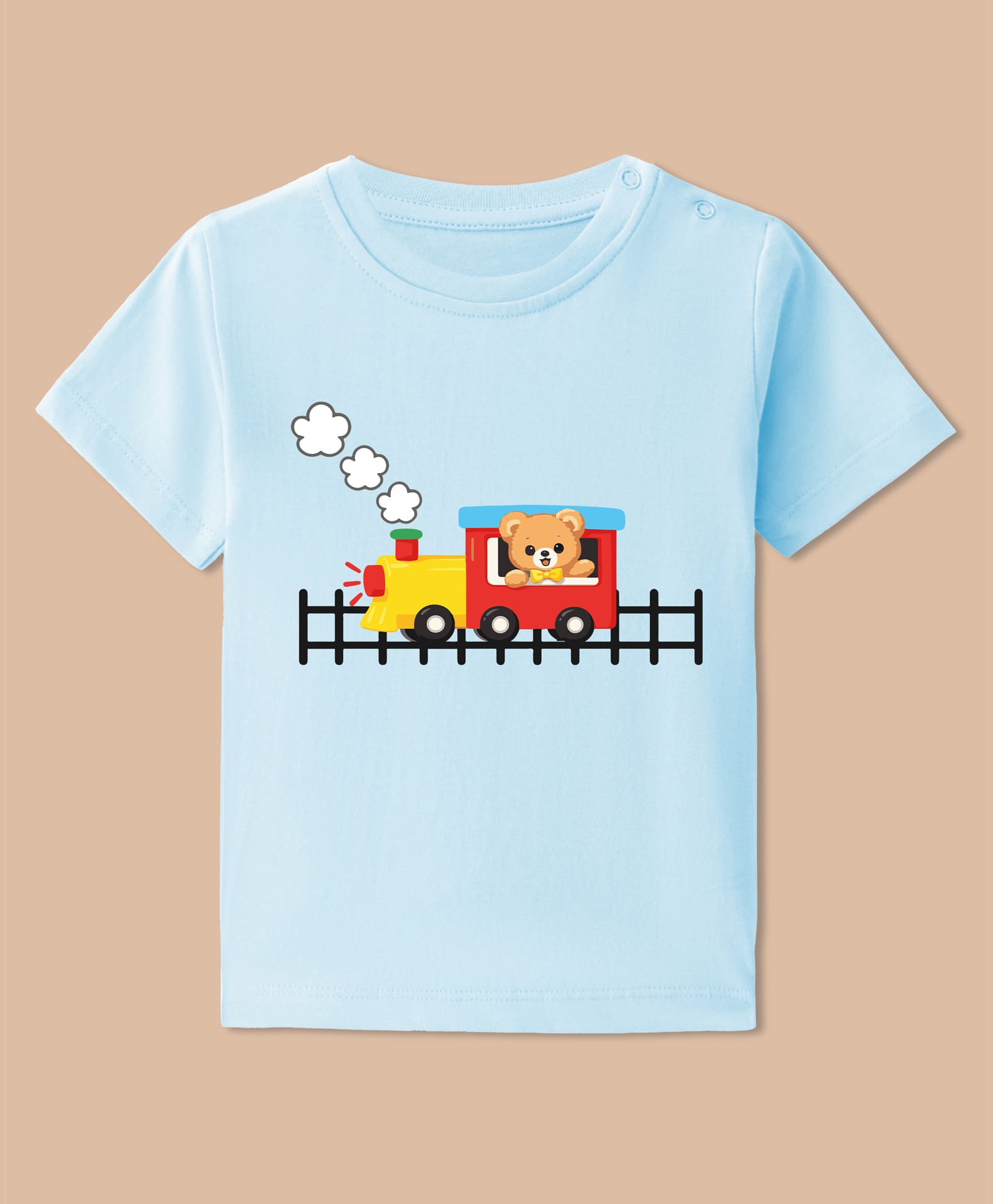 BLUSHES 100% Cotton Knit Half Sleeves Teddy & Train Printed Tee - Aqua Blue-picture-32