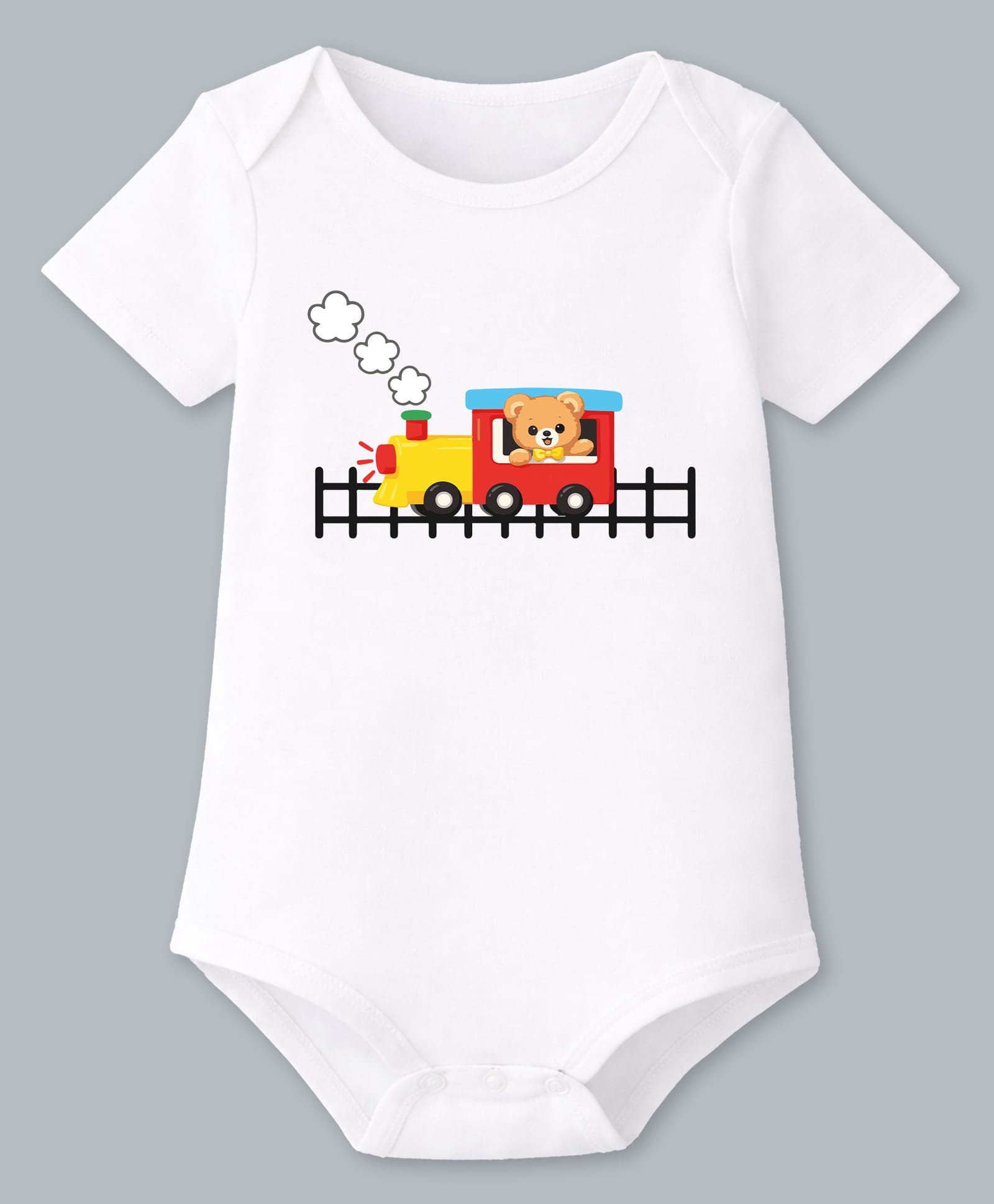 BLUSHES 100% Cotton Knit Half Sleeves Train & Teddy Printed Onesie - White-image-25
