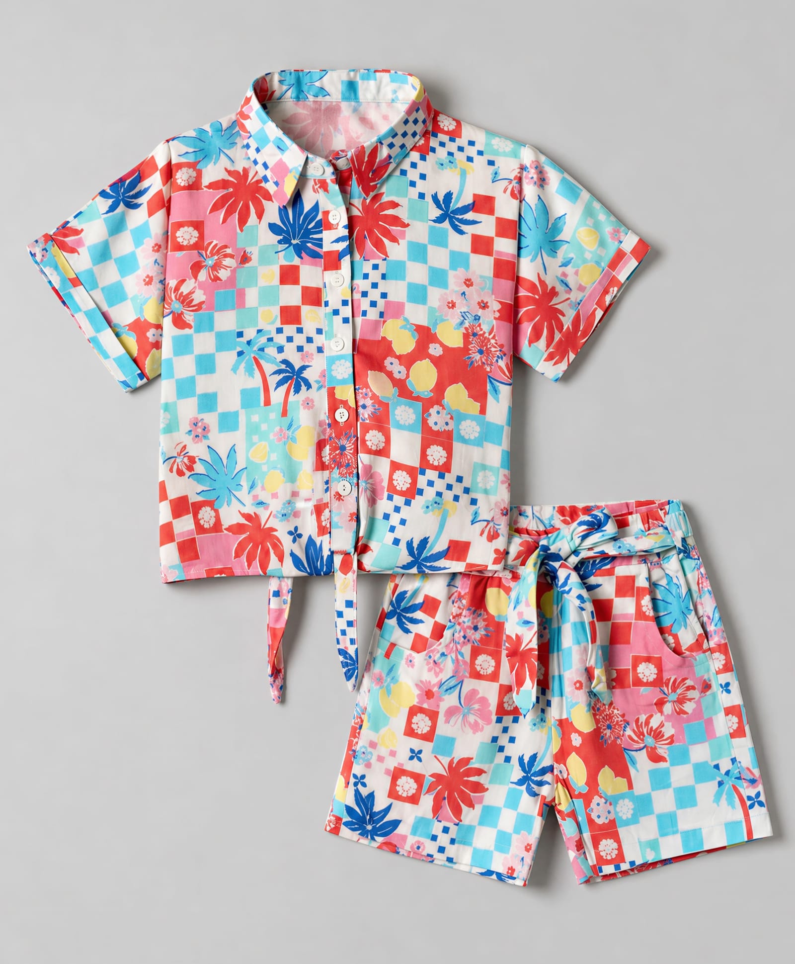 Babyhug Cotton Woven Half Sleeves Floral Printed Shirt Style Co-Ord Top & Shorts Set - White-picture-13