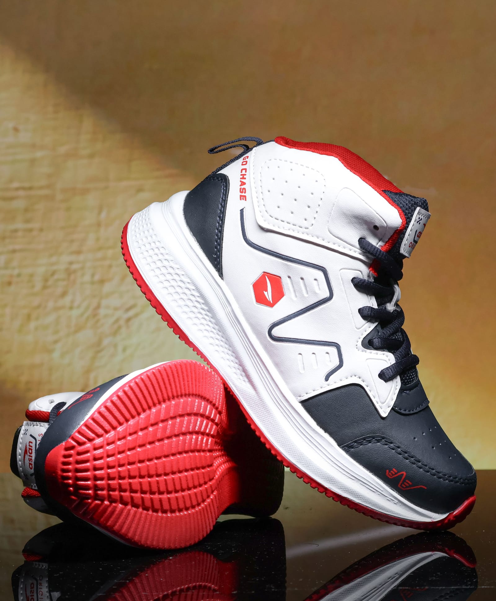 asian Colour Blocked Lace Up Shoes - Navy Blue White & Red-image-49