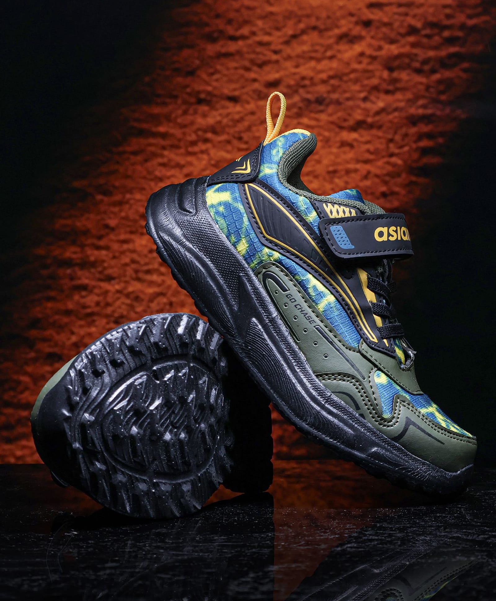 asian Abstract Designed Lace Up Shoes - Olive Black & Yellow-image-27