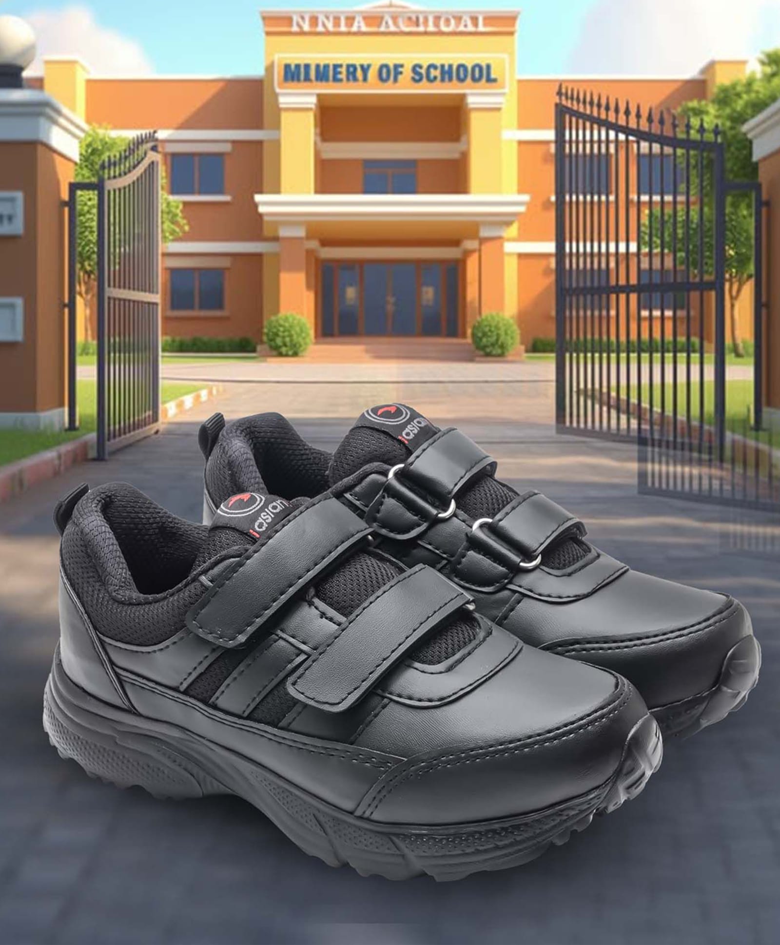 asian Solid Velcro Closure School Shoes - Black-picture-23