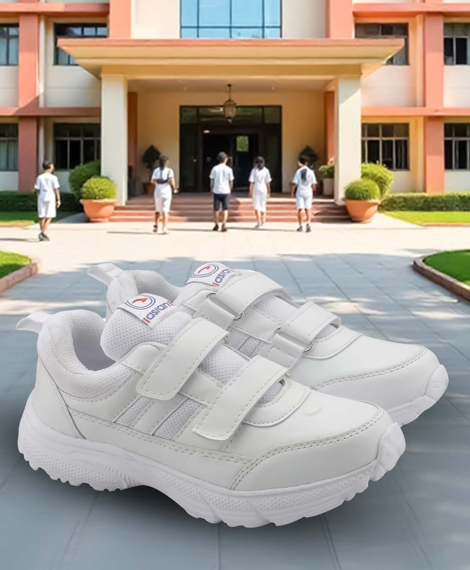 asian Solid Velcro Closure School Shoes - White-picture-33