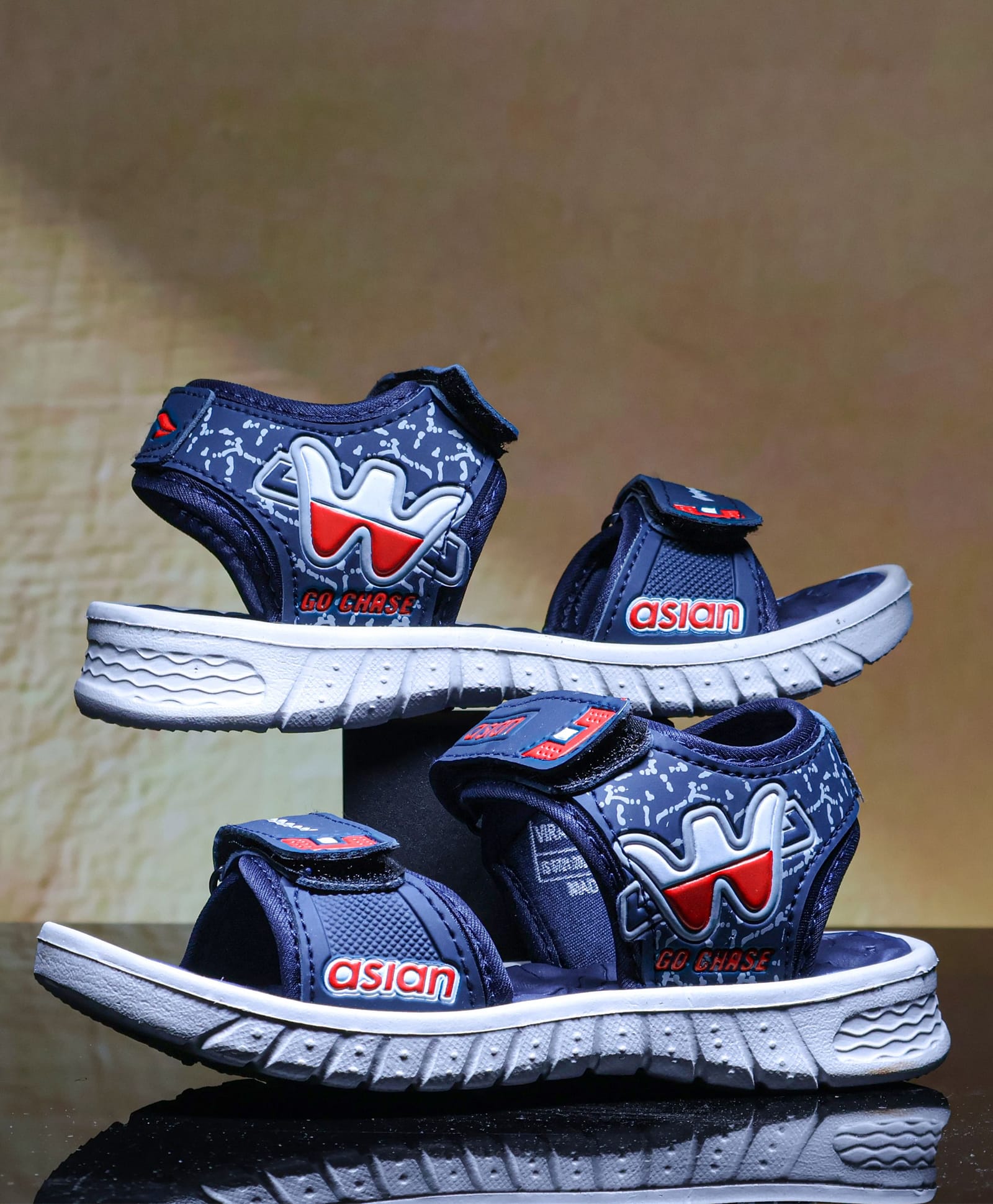 asian Abstract Designed Velcro Closure Sandals - Navy Blue & Red-picture-10
