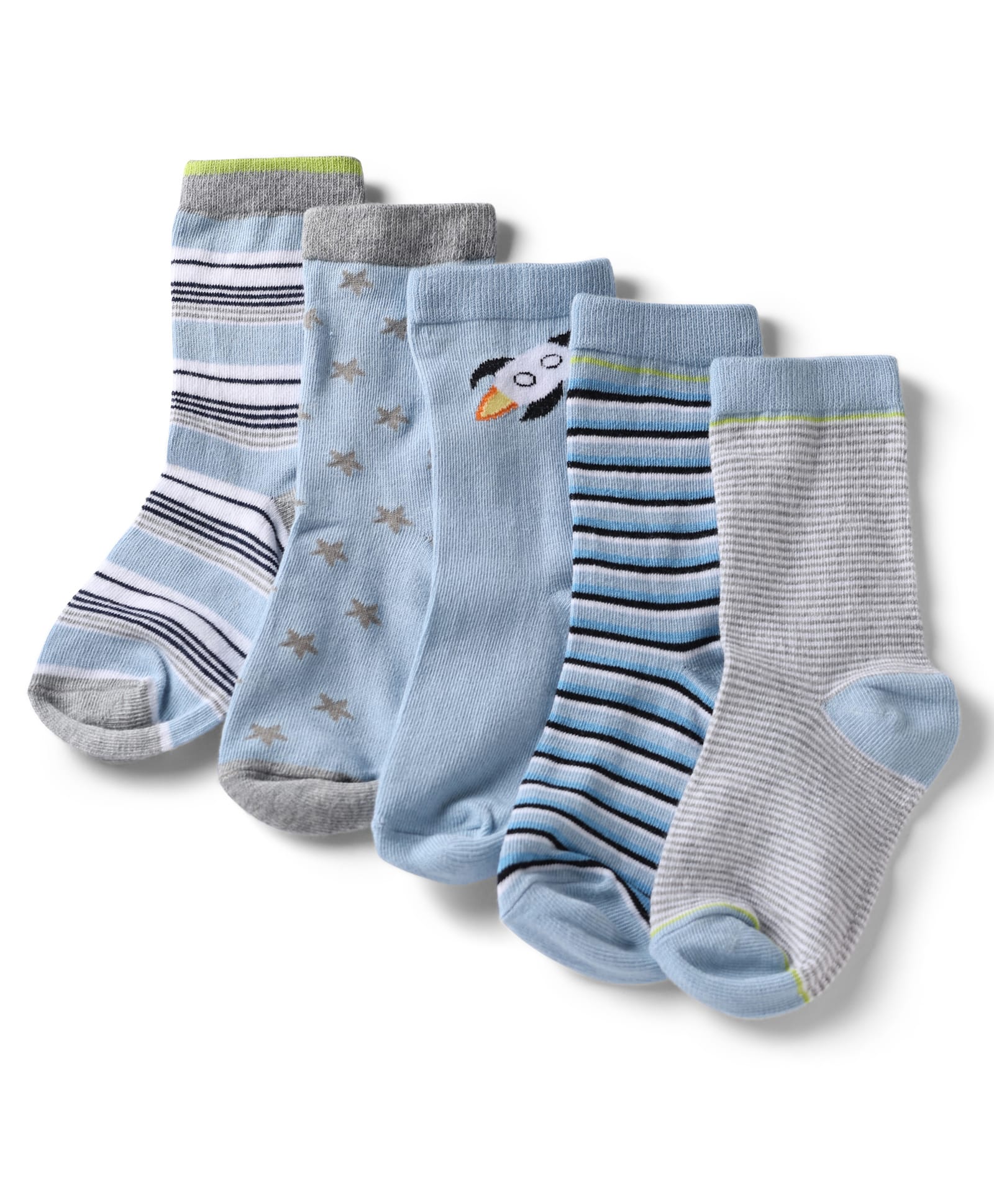 Cute Walk by Babyhug Knit Anti-Bacterial Ankle Length Striped Socks With Star & Rocket Design Pack of 5 - Grey & Sky Blue-image-27