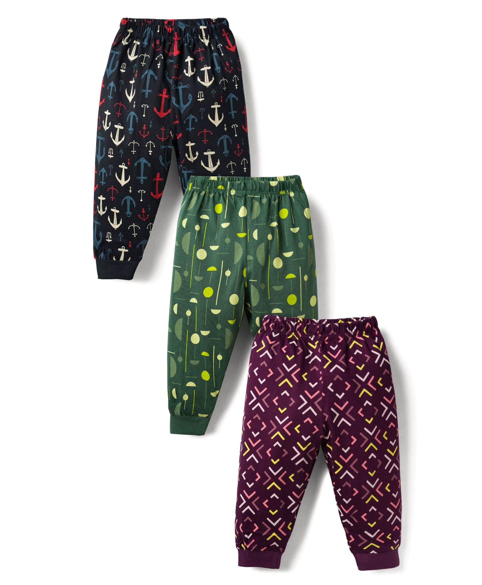 CUCUMBER Sinker Knit Full Length Lounge & Track Pants With Anchor Print Pack of 3 - Black, Wine & Green-picture-11