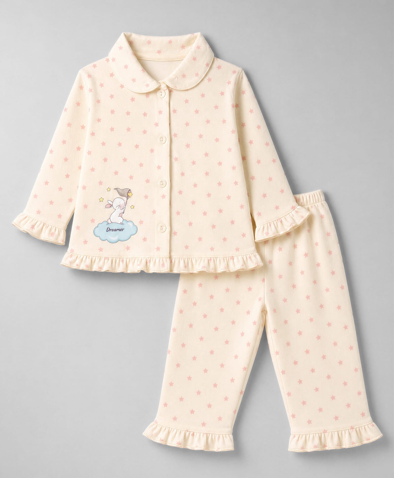 Cucumber Interlock Knit Full Sleeves Co-Ords Shirt & Pyjama Night Suit with Star & Bunny Print - PInk-image-37