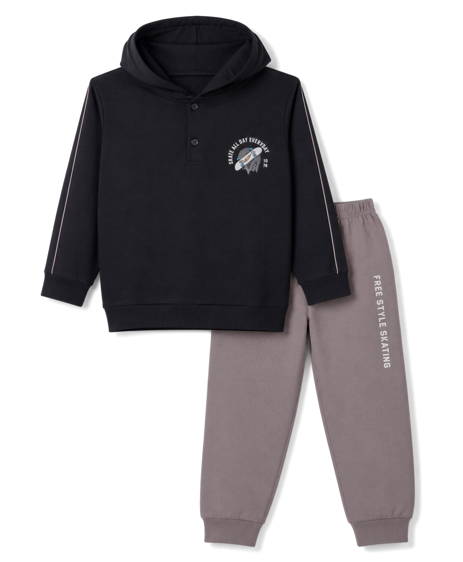 CUCUMBER Cotton Knit Full Sleeves Text Printed Hooded T-Shirt & Jogger Set - Black-image-37