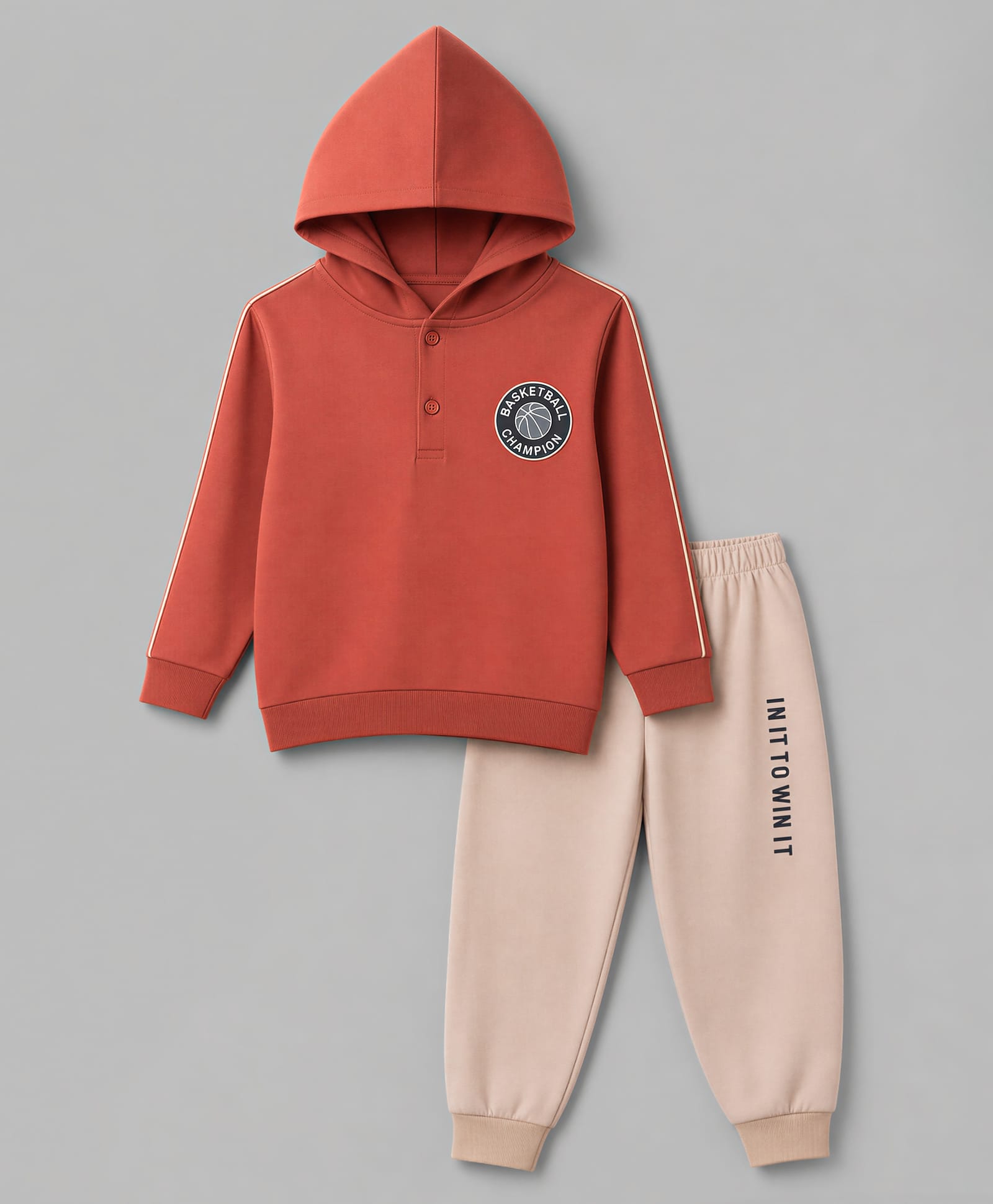 CUCUMBER Cotton Knit Full Sleeves Text Printed Hooded T-Shirt & Jogger Set - Rust Orange-picture-12