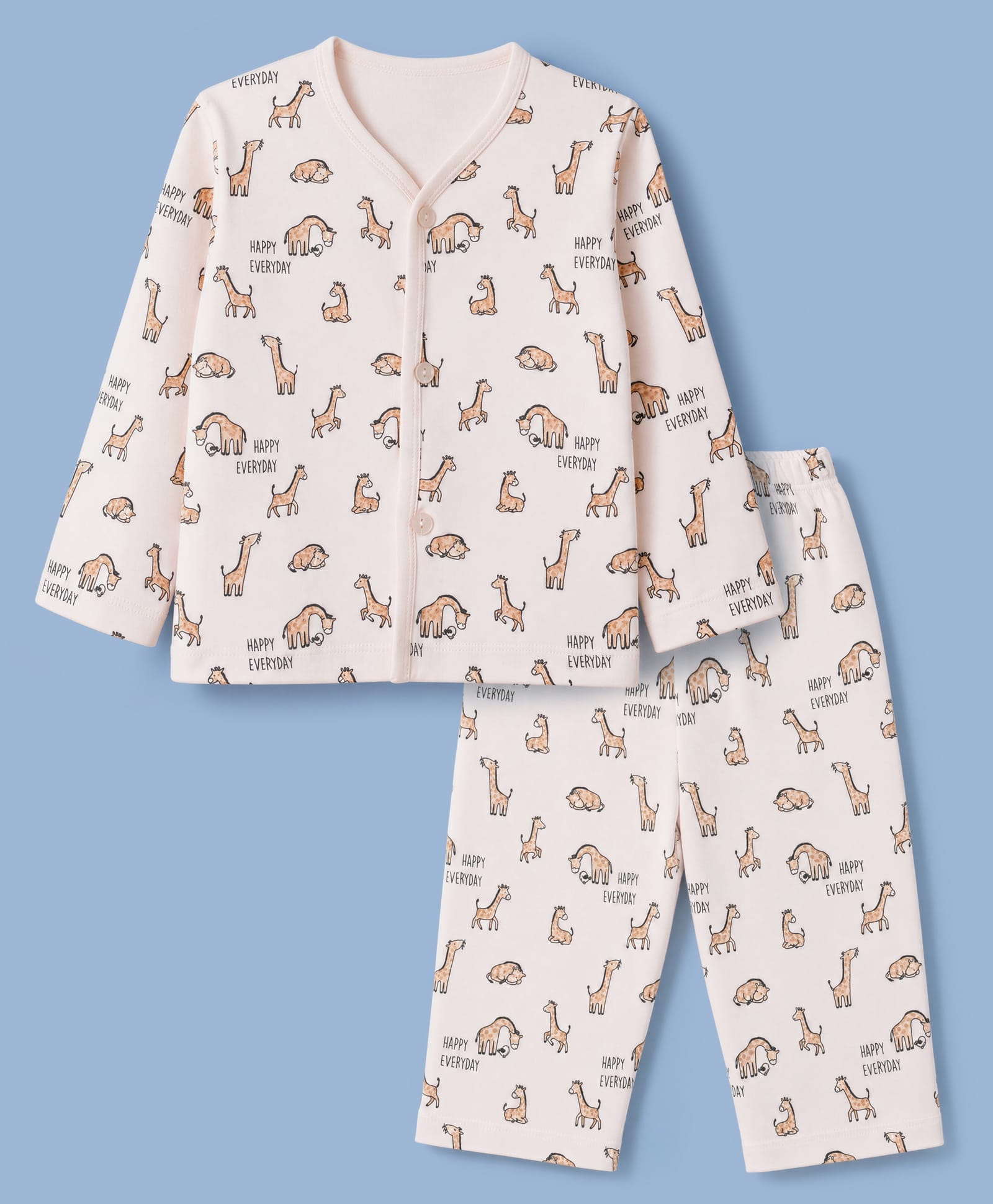CUCUMBER Interlock Knit Full Sleeves T-Shirt & Pyjama Co-ords Night Suit With Giraffe Print - Baby Pink-picture-35