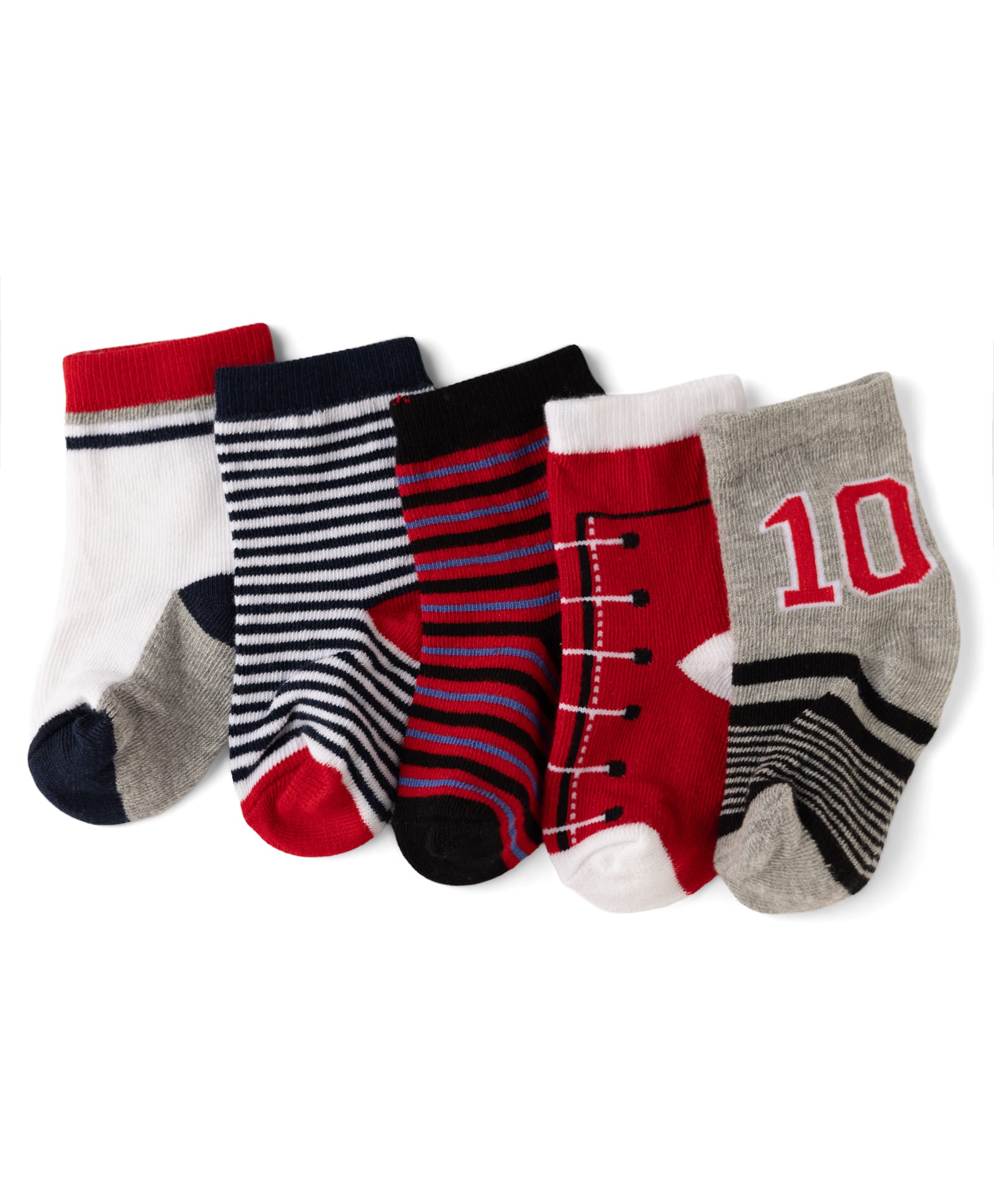 Cute Walk By Babyhug Knit Anti-Bacterial Ankle Length Striped Socks With Text Print Pack of 5 - Red & Grey-image-30