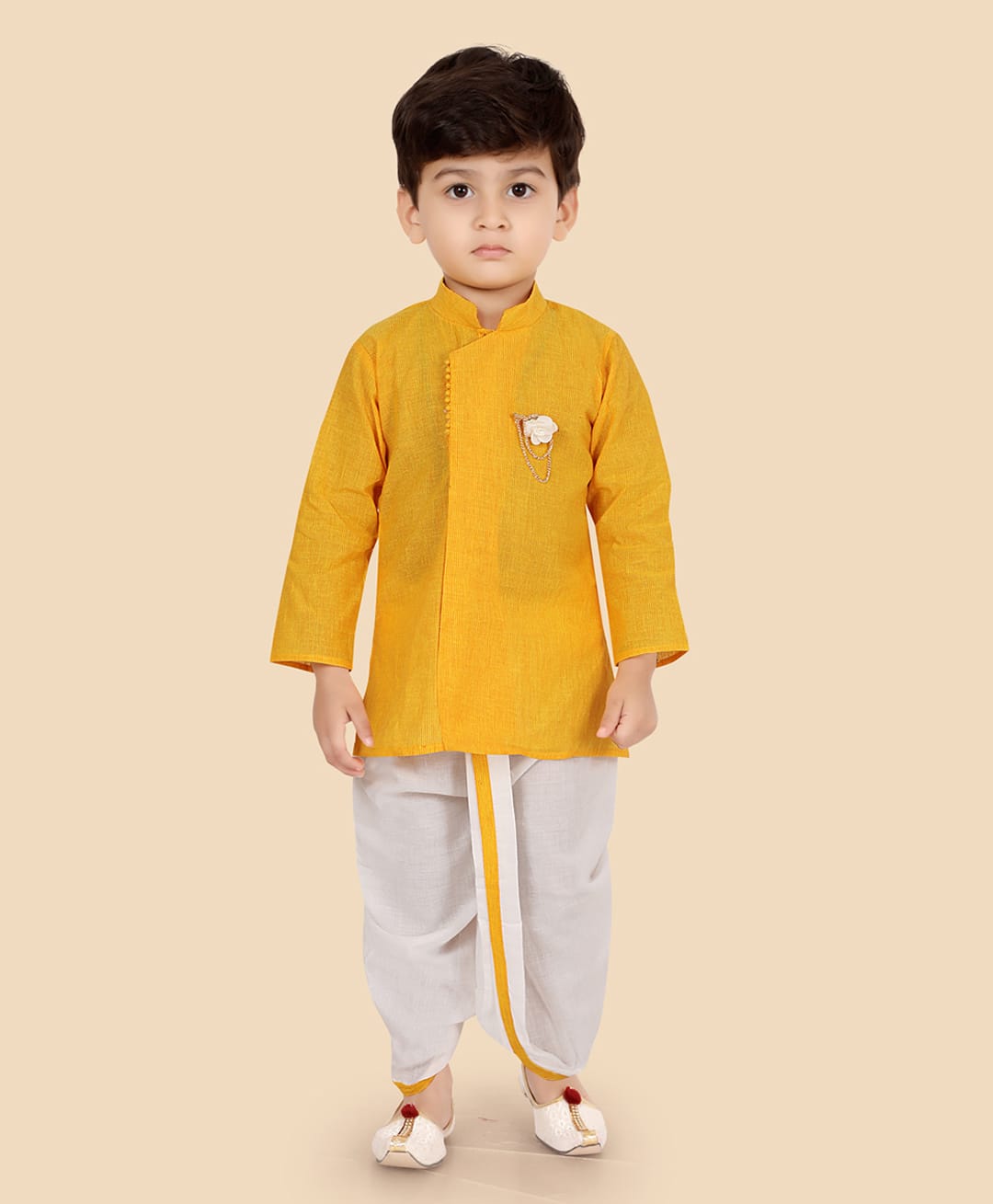 ETHNIKS NEURON Silk Woven Full Sleeves Floral Applique Detailed Dhoti Kurta Set - Golden-picture-27