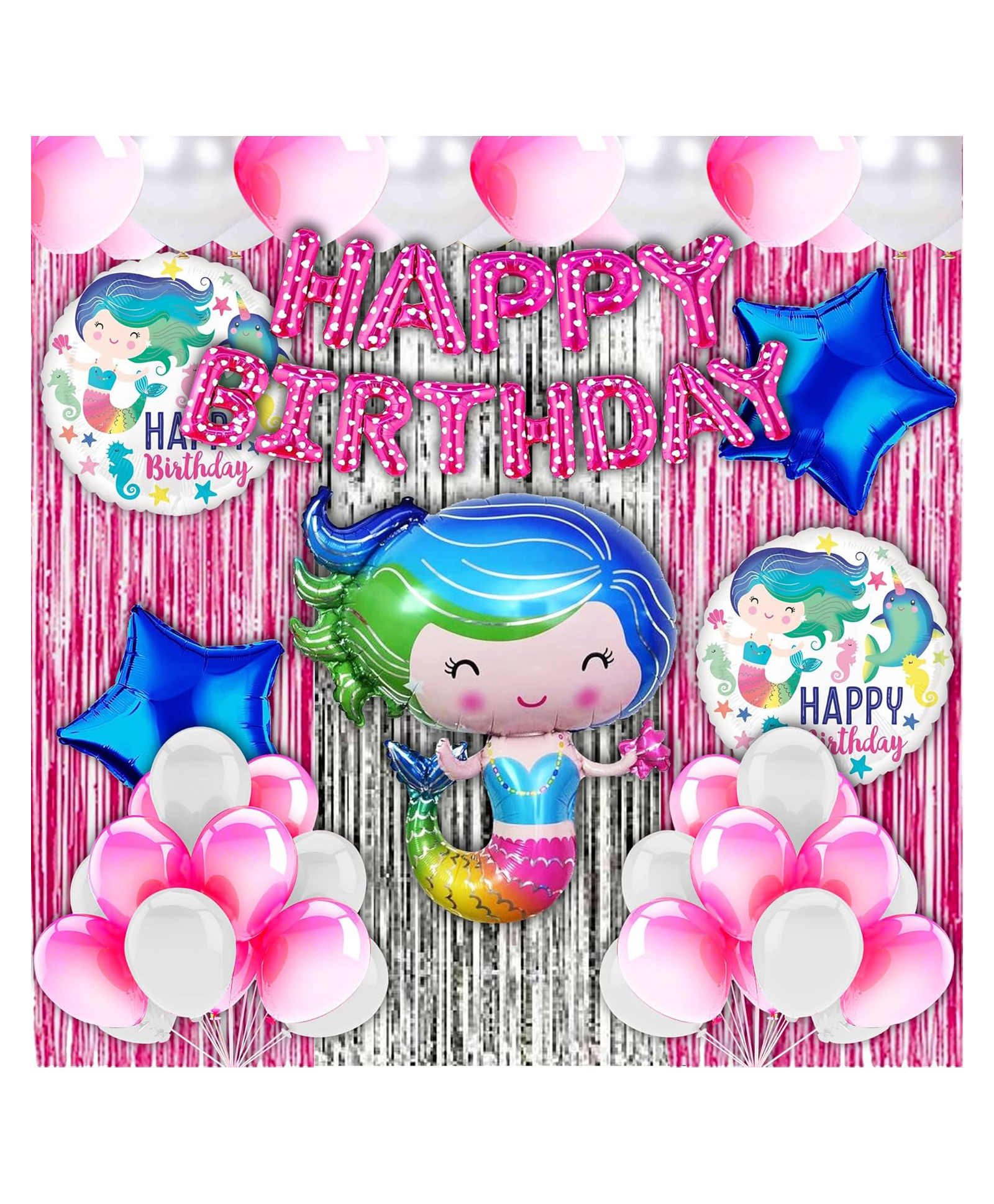 Bubble Trouble Mermaid Theme theme set Foil Balloon - Pack of 39-image-43