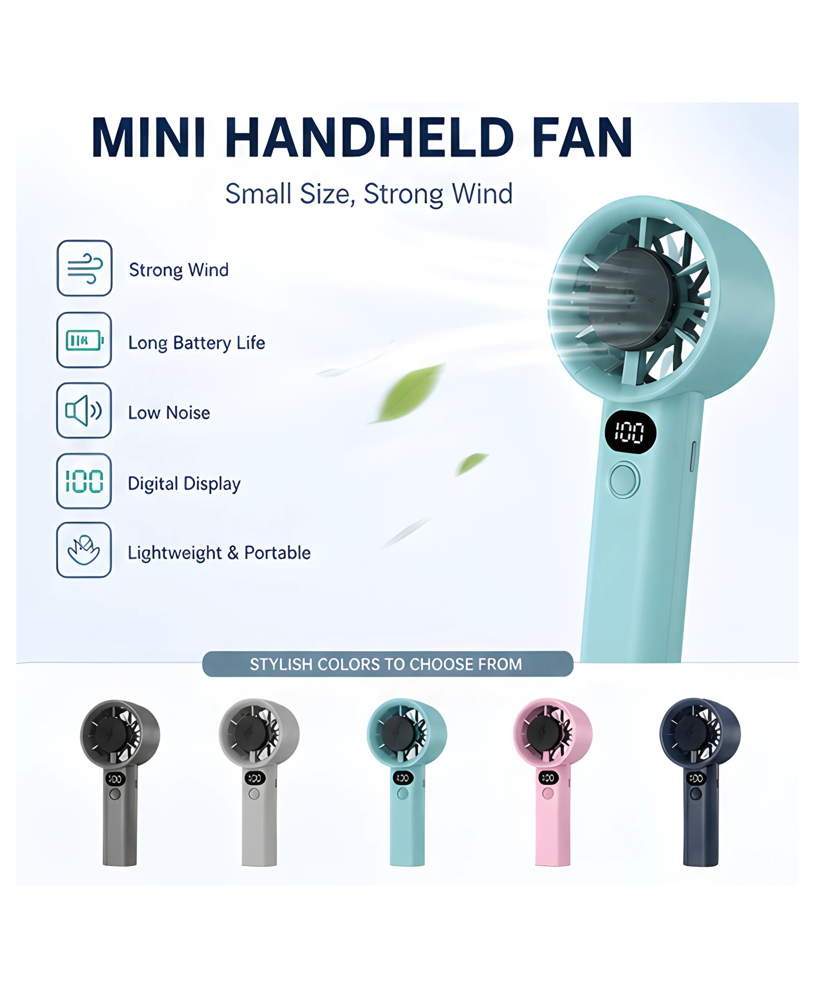 Bubble Trouble Mini Handheld Portable Fan with Digital Display, Rechargeable Battery, Strong Wind Cooling Fan, Low Noise USB Charging Personal Fan for Travel, Office & Outdoor Use (Random Color)-image-3
