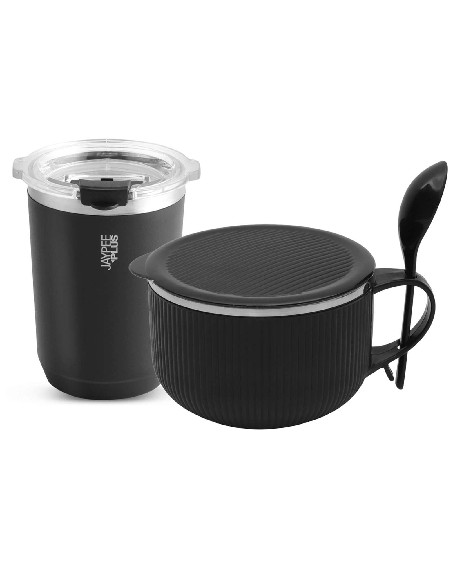 Jaypee Plus Slury & Sip Combo 300ml Stainless Steel Handy Sipper with Lid & 900ml Soup Bowl with Lid & Spoon, Black-image-9
