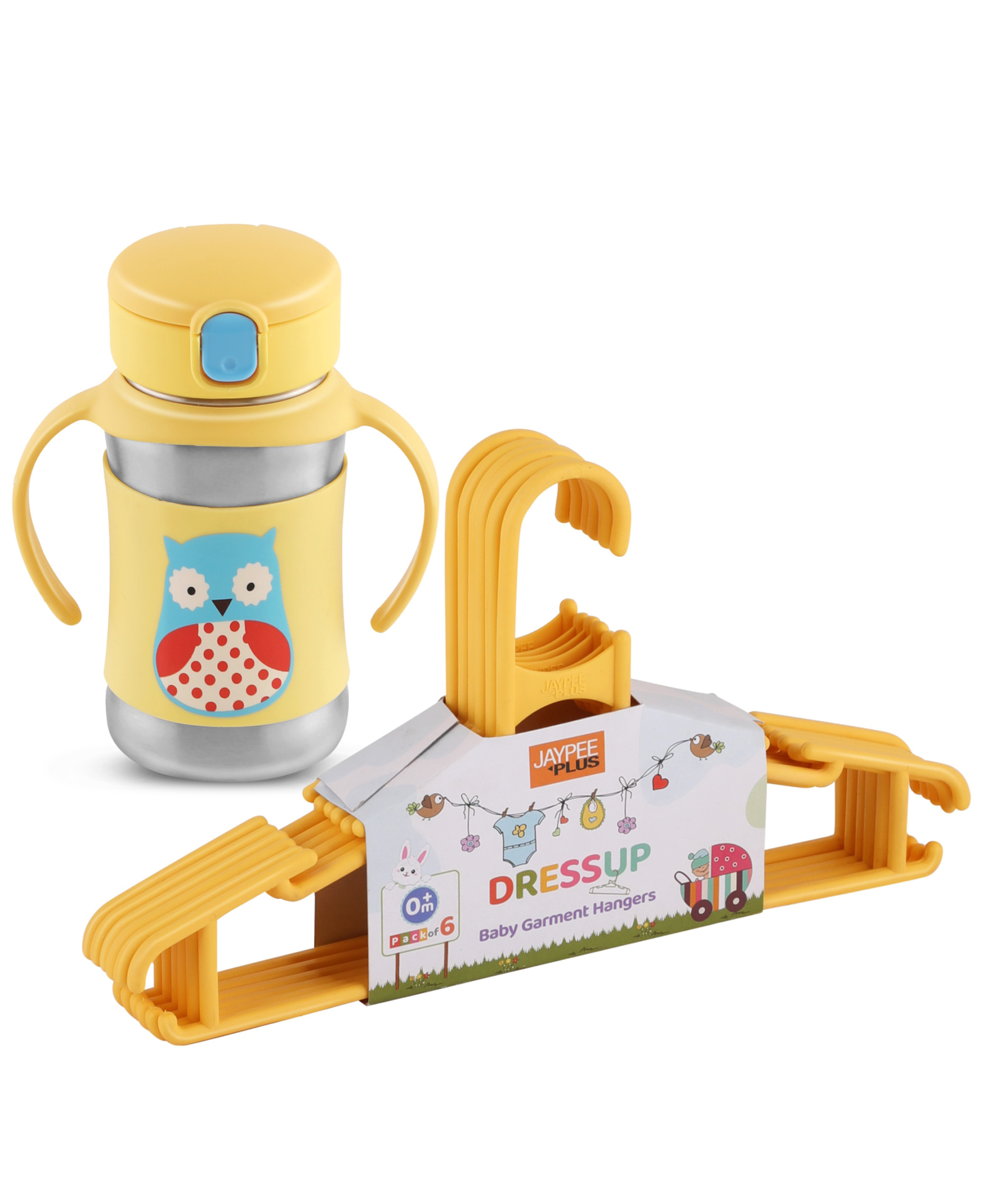 Jaypee Little Buddy Combo PU Insulated 350ml Stainless Steel Sipper & Set of 6 Kids Wardrobe Hangers Combo, Yellow-image-42