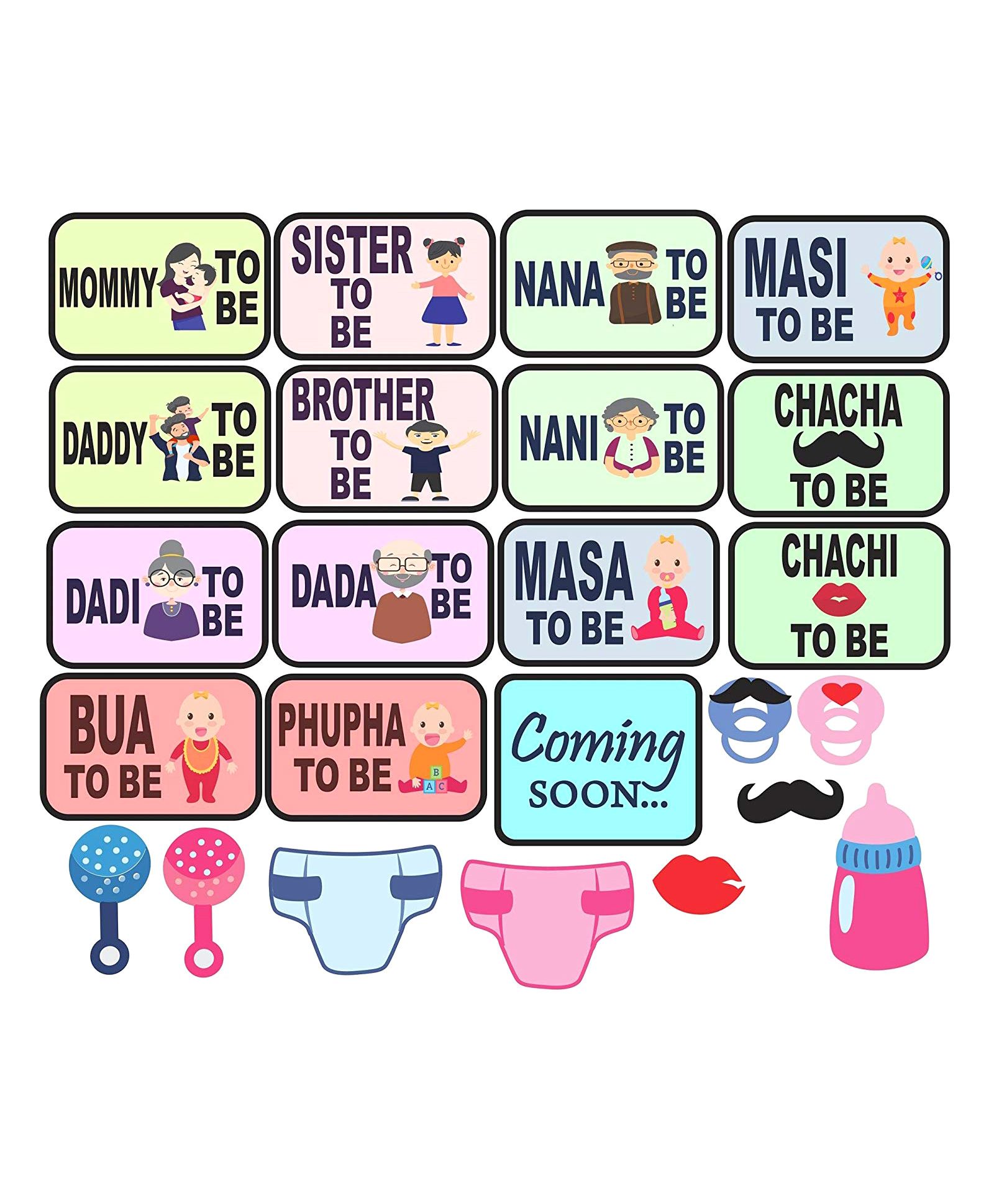 Syga Baby Shower Party Photo Booth Props Multi Color - 24 Pieces-picture-26