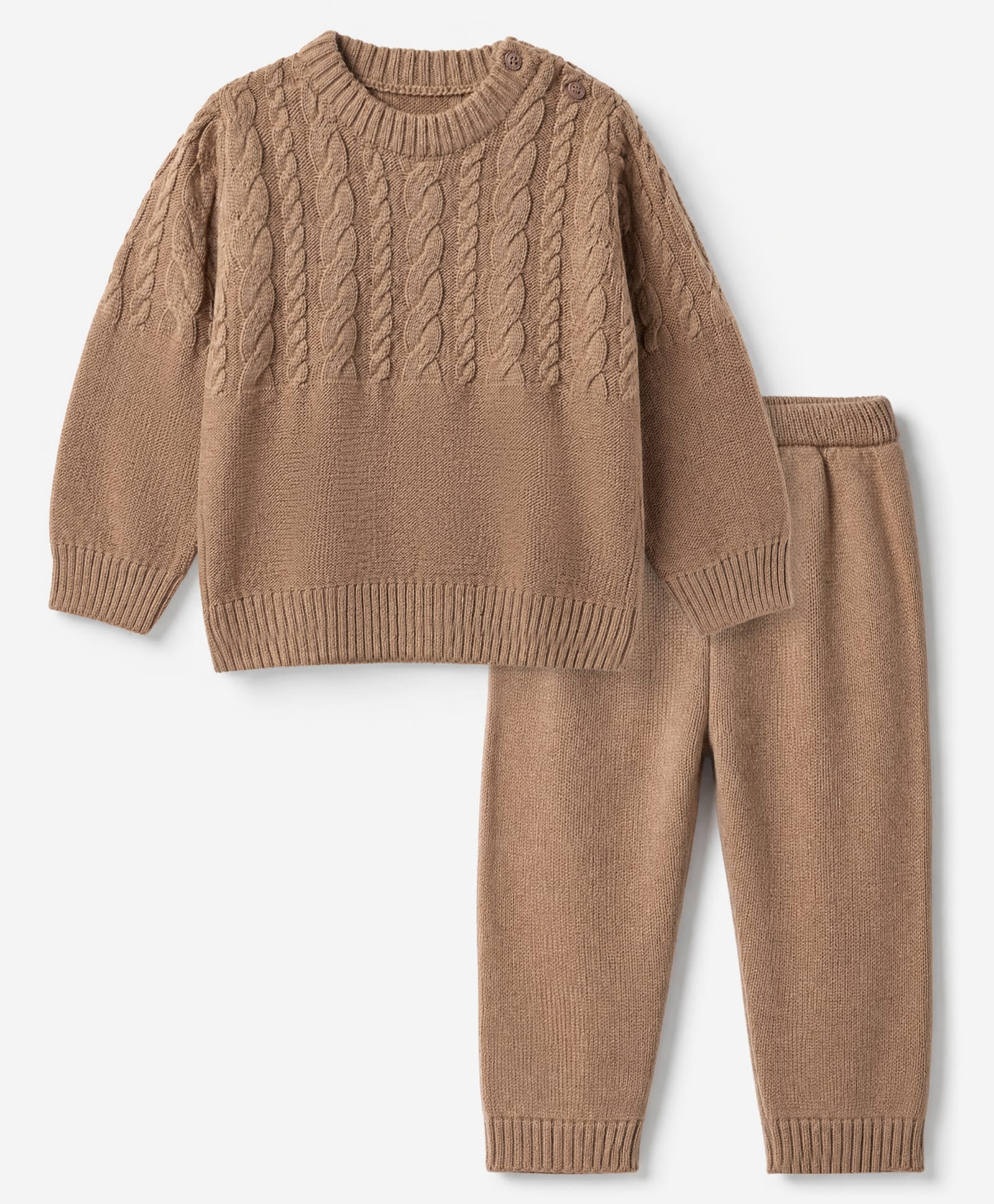 Doodle Poodle Knit Full Sleeves Pullover & Pant Sweater Set with Cable Knit Design - Beige-picture-17