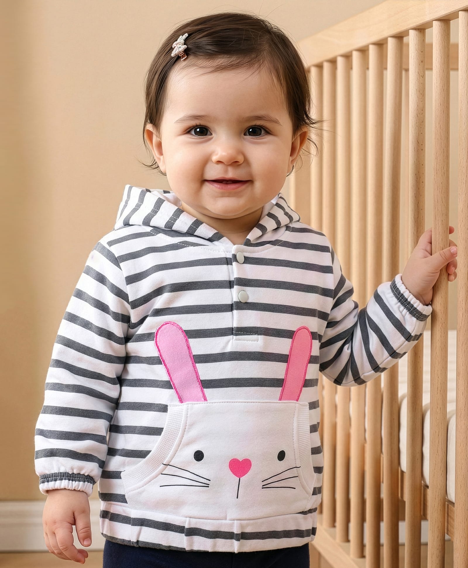 Doodle Poodle 100% Cotton Looper Knit Kangaroo Pocket Hoodie with Full Sleeves and Rabbit Print - White-picture-24
