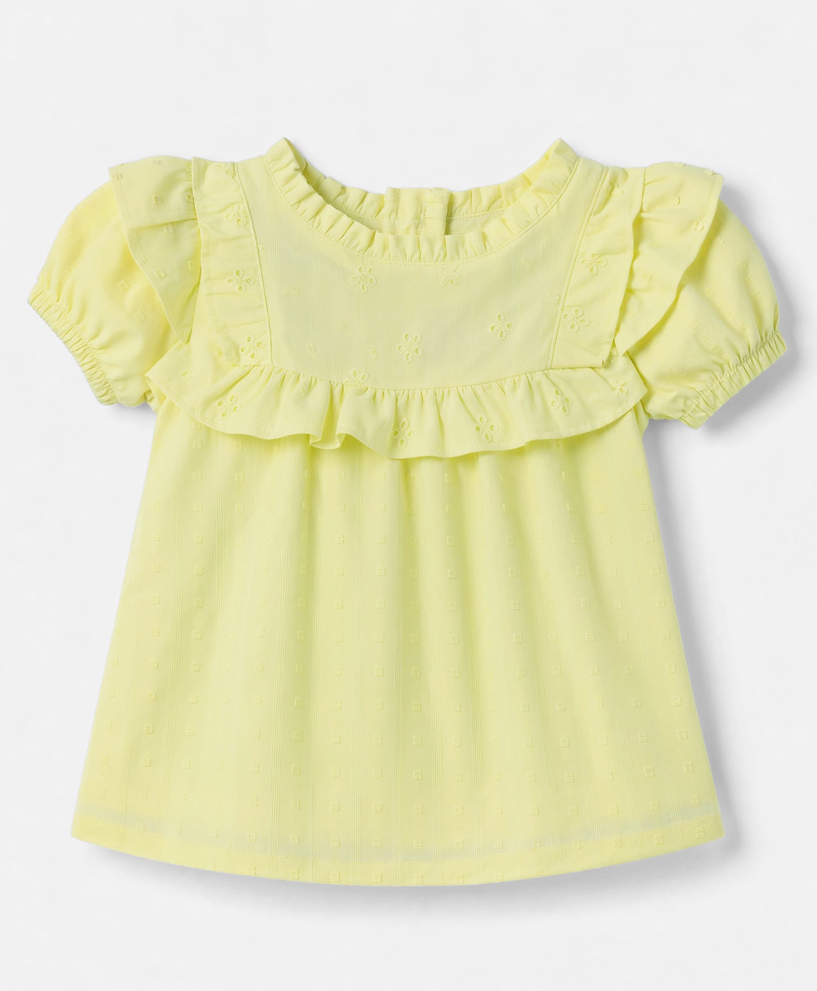 Babyhug Cotton Dobby Woven Top with Half Sleeves and Schiffli Detailing - Light Yellow-picture-22