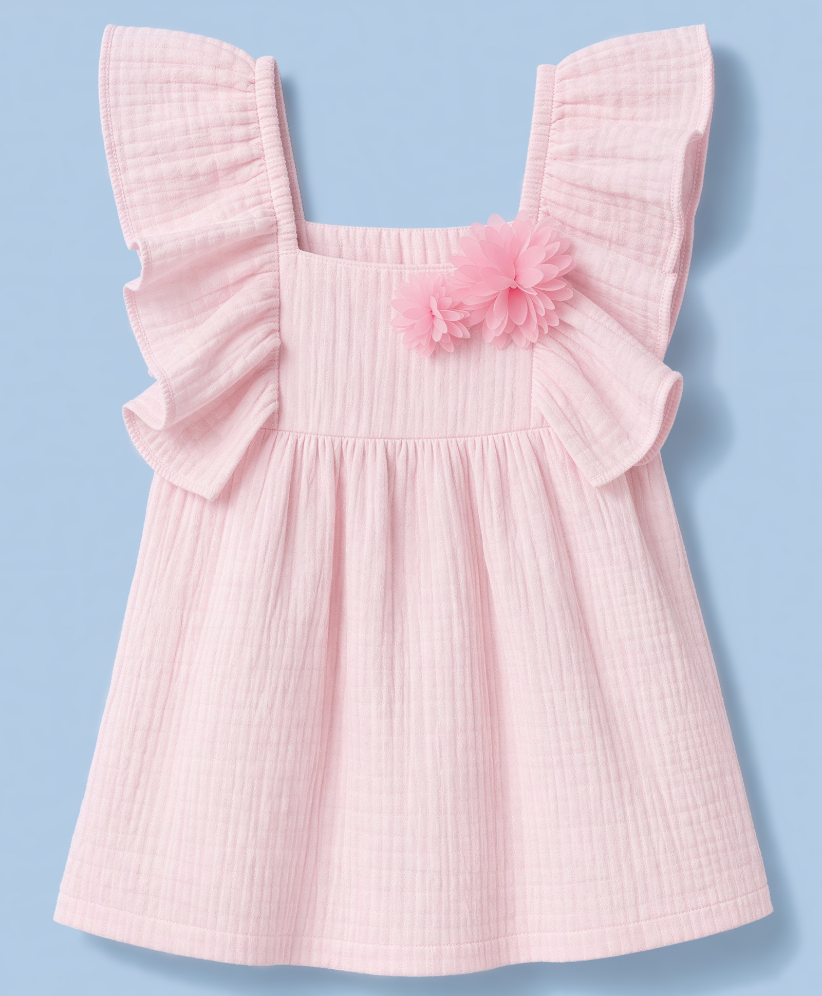 Babyhug 100% Cotton Woven Flutter Sleeves Top With Floral Applique - Pink-picture-21
