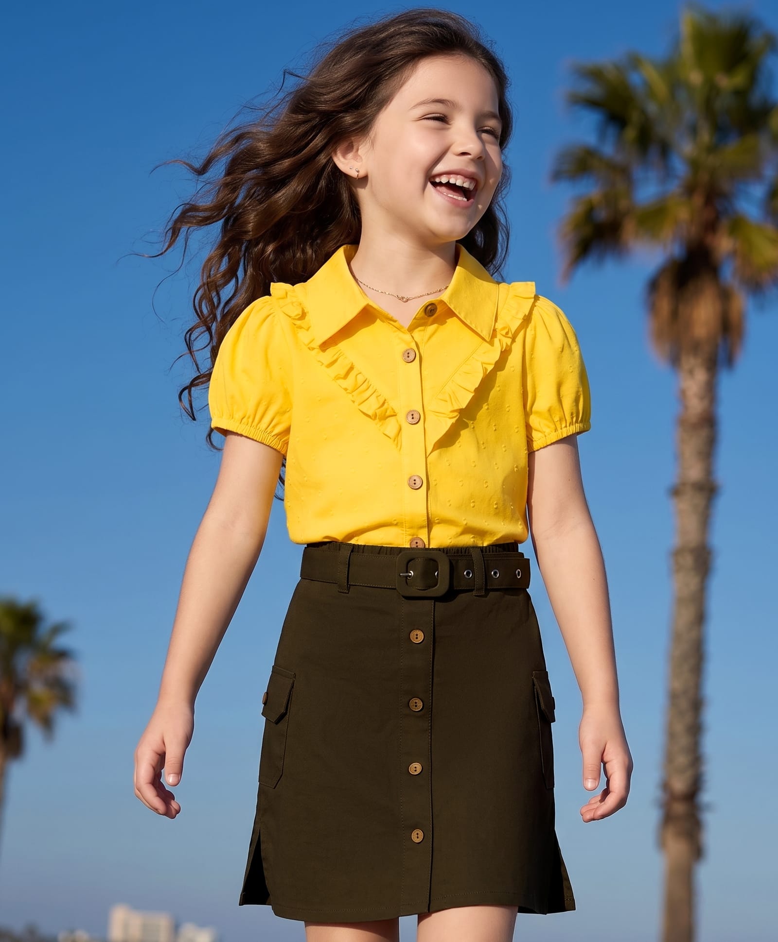 OLLINGTON ST. Sinker Cotton Woven Dobby Half Sleeves Solid Top & Lycra Twill Skirt - Mustard-image-41
