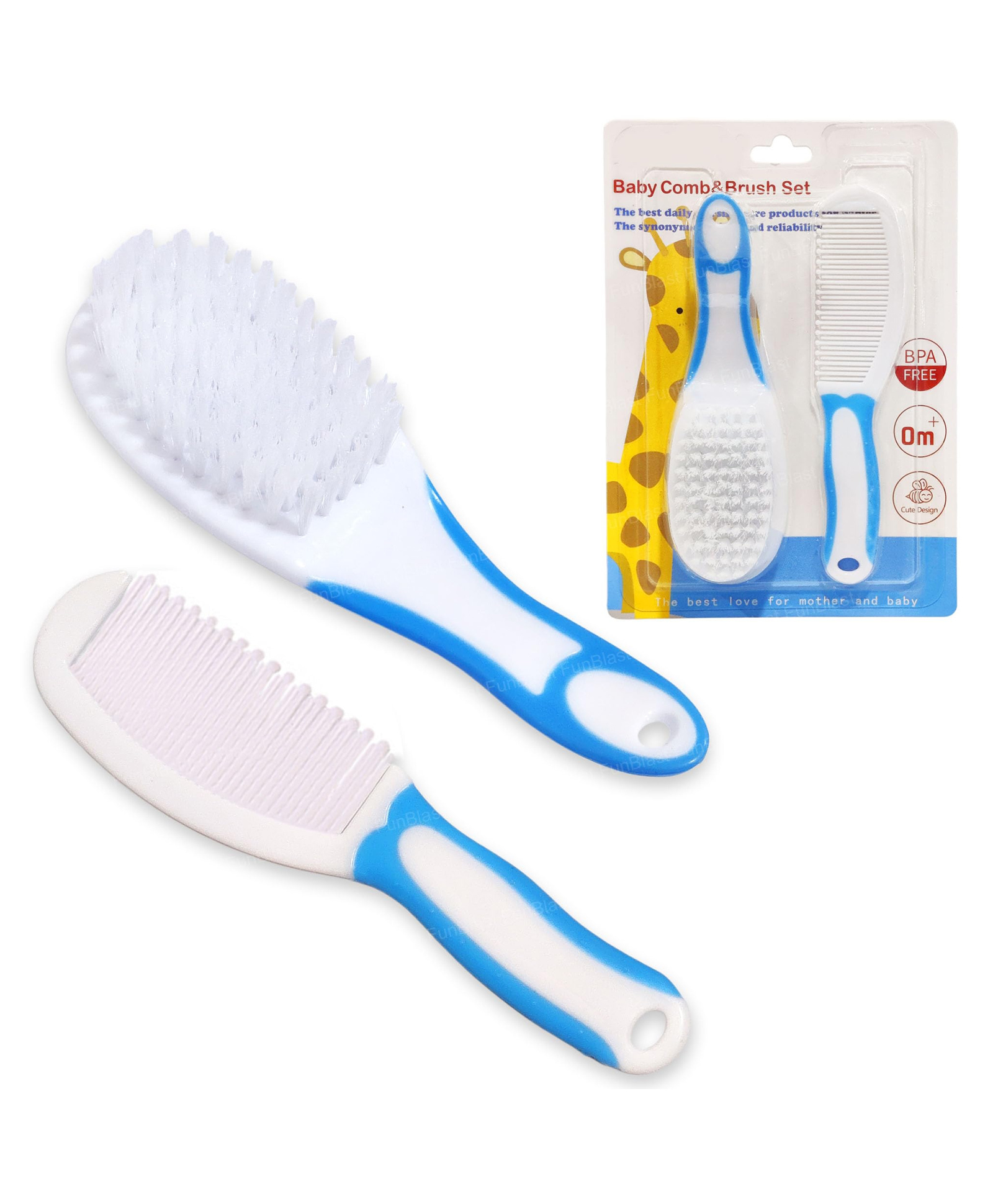FunBlast Baby Comb and Brush Set - 2 Pieces Mini Grooming Kit with Soft Bristles, Massage Brush & Comb for Newborns, Infants, and Toddlers, Baby Grooming Kit (Blue)-picture-31