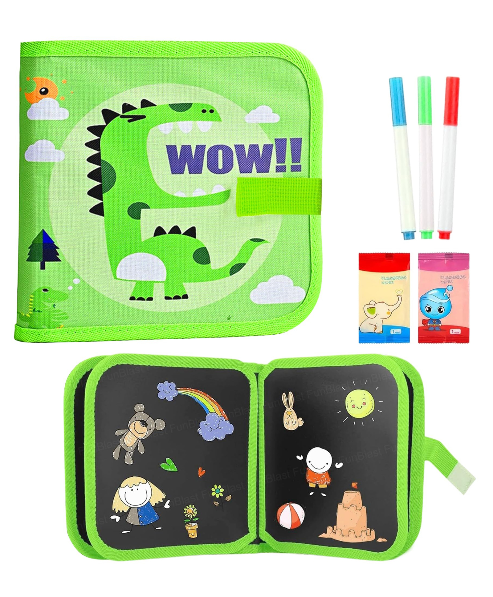 FunBlast Reusable Drawing Book 4 Pages Magic Doodle with 3 Color Markers (Multicolor)-picture-25