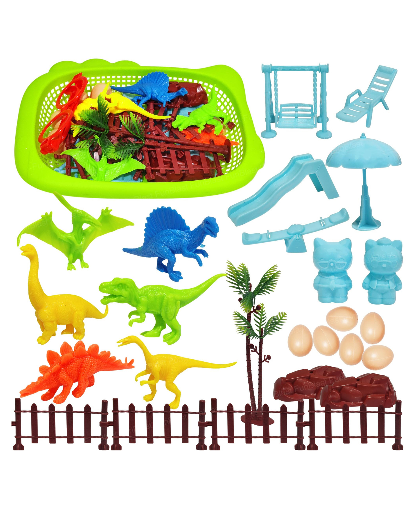 FunBlast Colourful Dinosaur Toy set with Eggs, Trees for Kids - Pack of 6 Pcs (Multicolour)-picture-37
