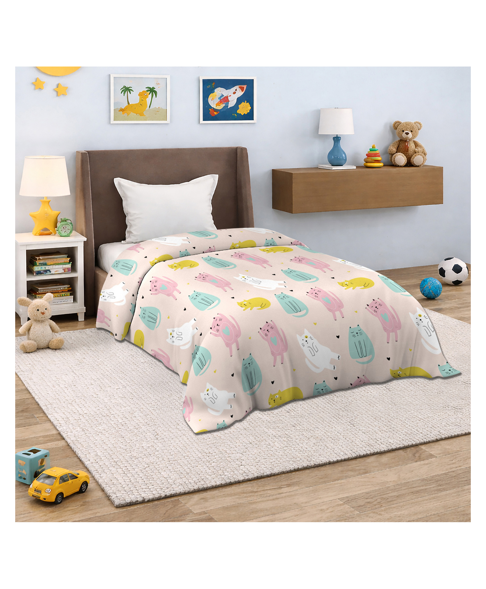 Morado Glace Cotton Single Bed Duvet Cover 60x90 Inches , Soft, Breathable & Durable Rajai Cover , Zipper Closure & Corner Ties , Colorful Cats-image-10