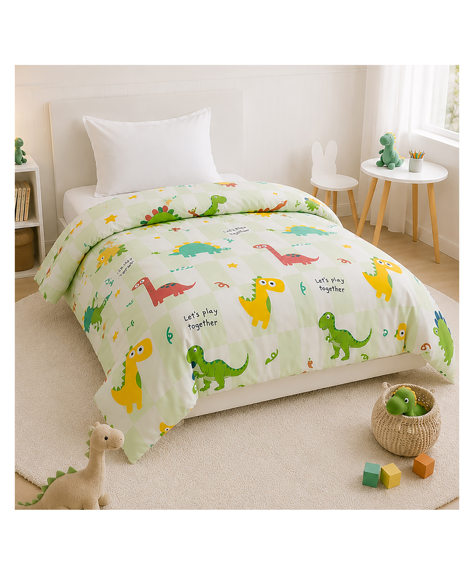 Morado Glace Cotton Single Bed Duvet Cover 60x90 Inches , Soft, Breathable & Durable Rajai Cover , Zipper Closure & Corner Ties , Little Dino-picture-9