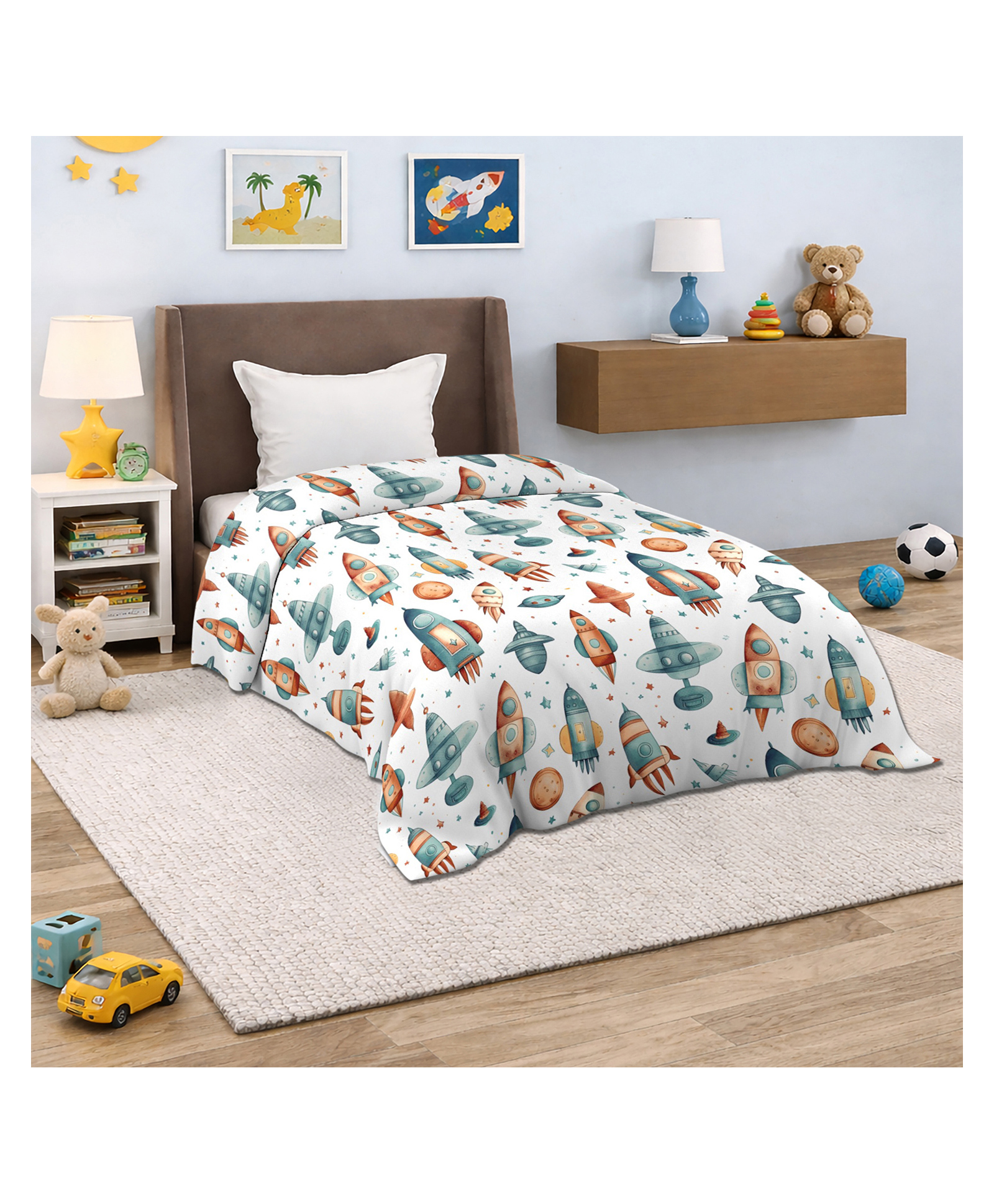 Morado Glace Cotton Single Bed Duvet Cover 60x90 Inches , Soft, Breathable & Durable Rajai Cover , Zipper Closure & Corner Ties , Rocket Man-image-48